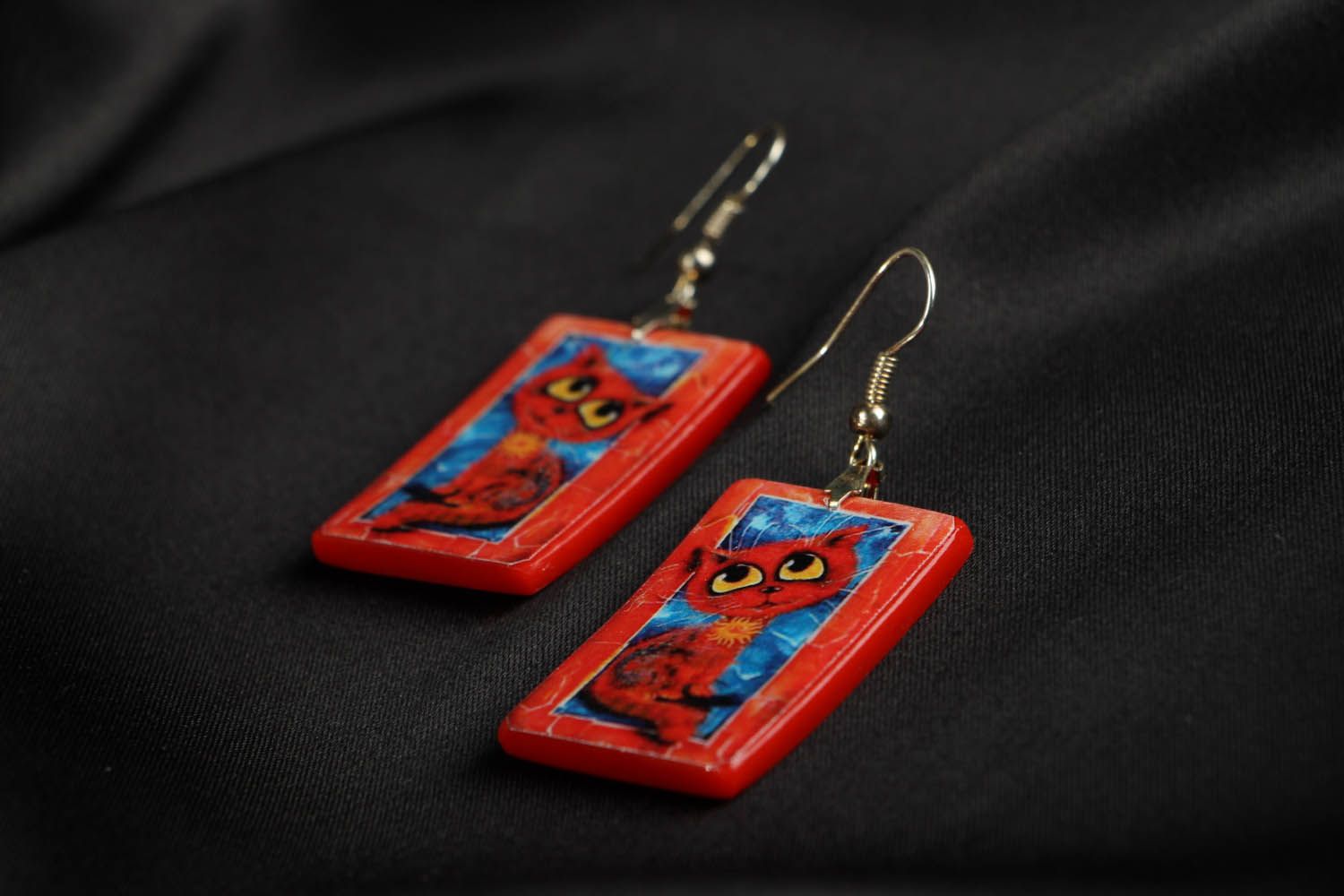 Rectangular earrings made of polymer clay photo 2