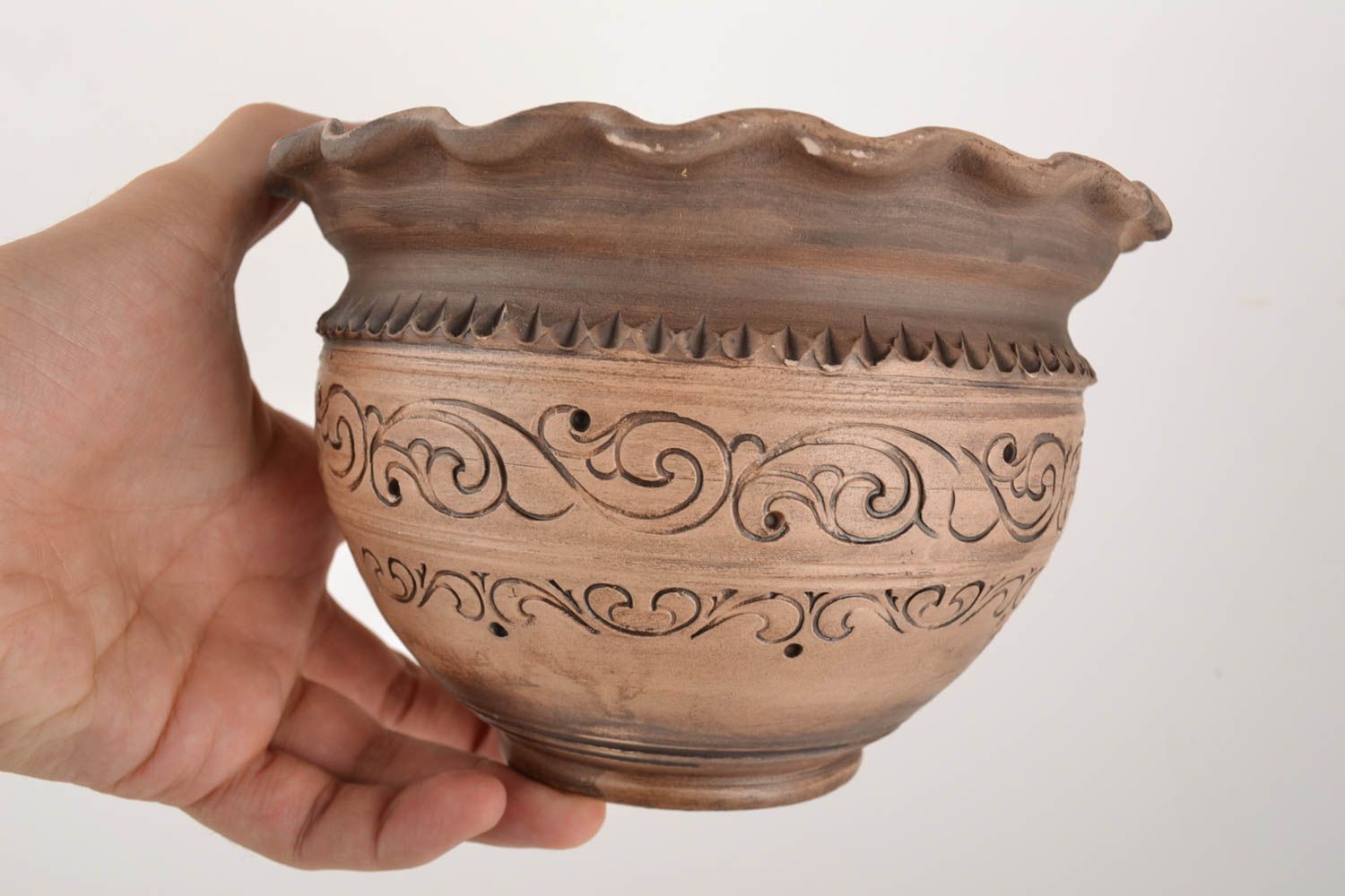 Beautiful handmade designer clay pot without lid processed with silver 1 l photo 3