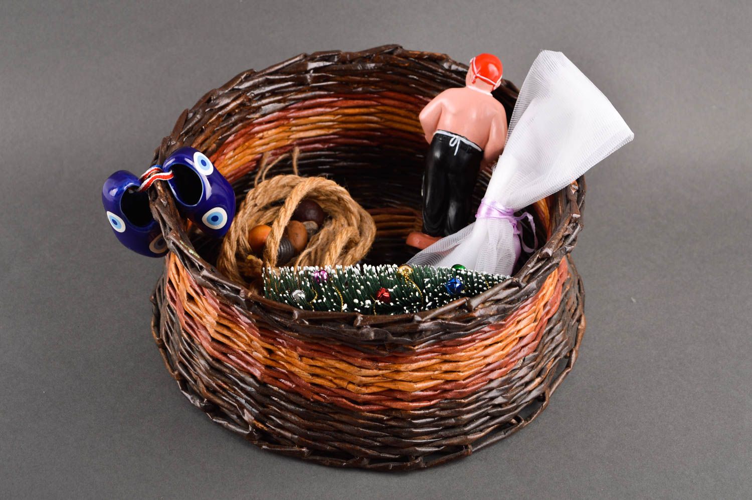 Handmade paper tube basket woven basket for home interior decor wicker basket photo 1