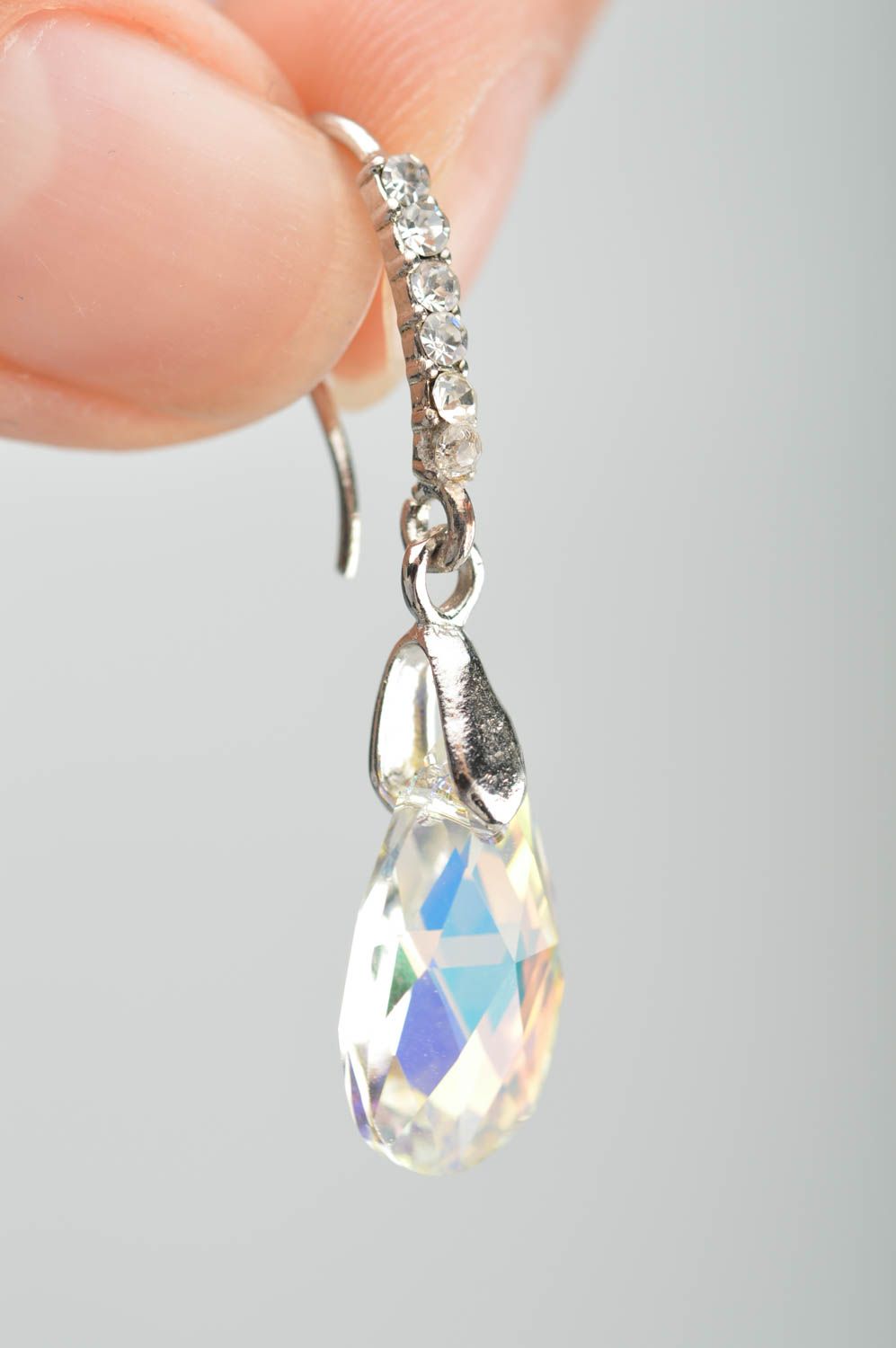 Handmade jewelry Austrian crystals earrings  teardrop - shaped accessories photo 3