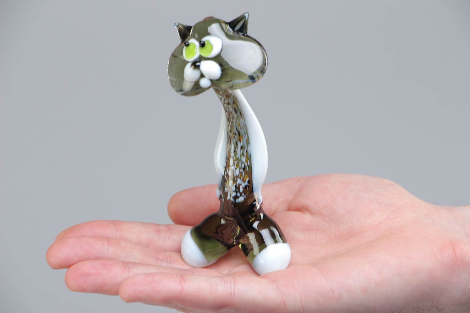 Figura original de vidrio gato en técnica lampwork hecha a mano foto 5