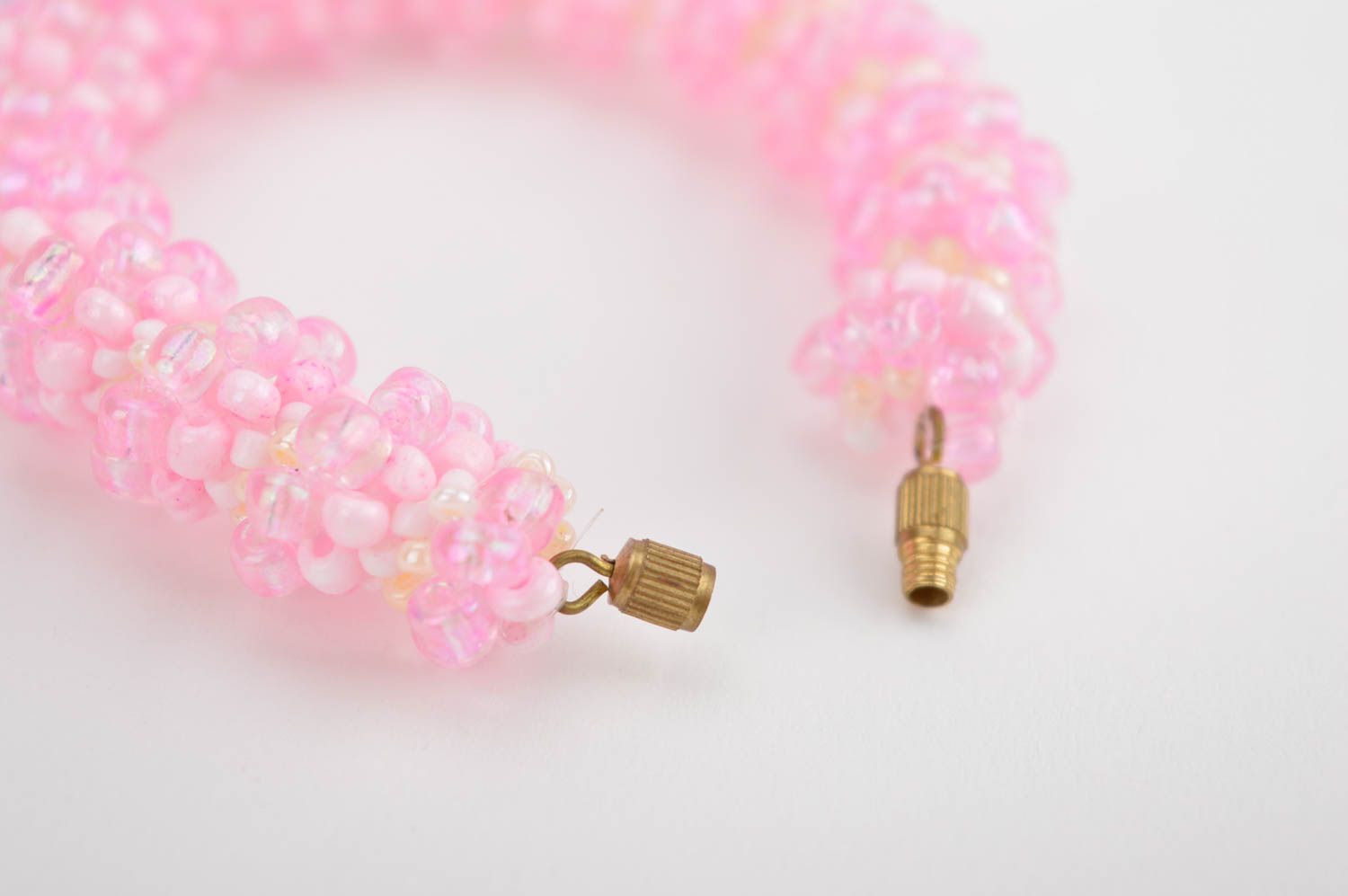 Pink delicate beaded bracelet for girls photo 5