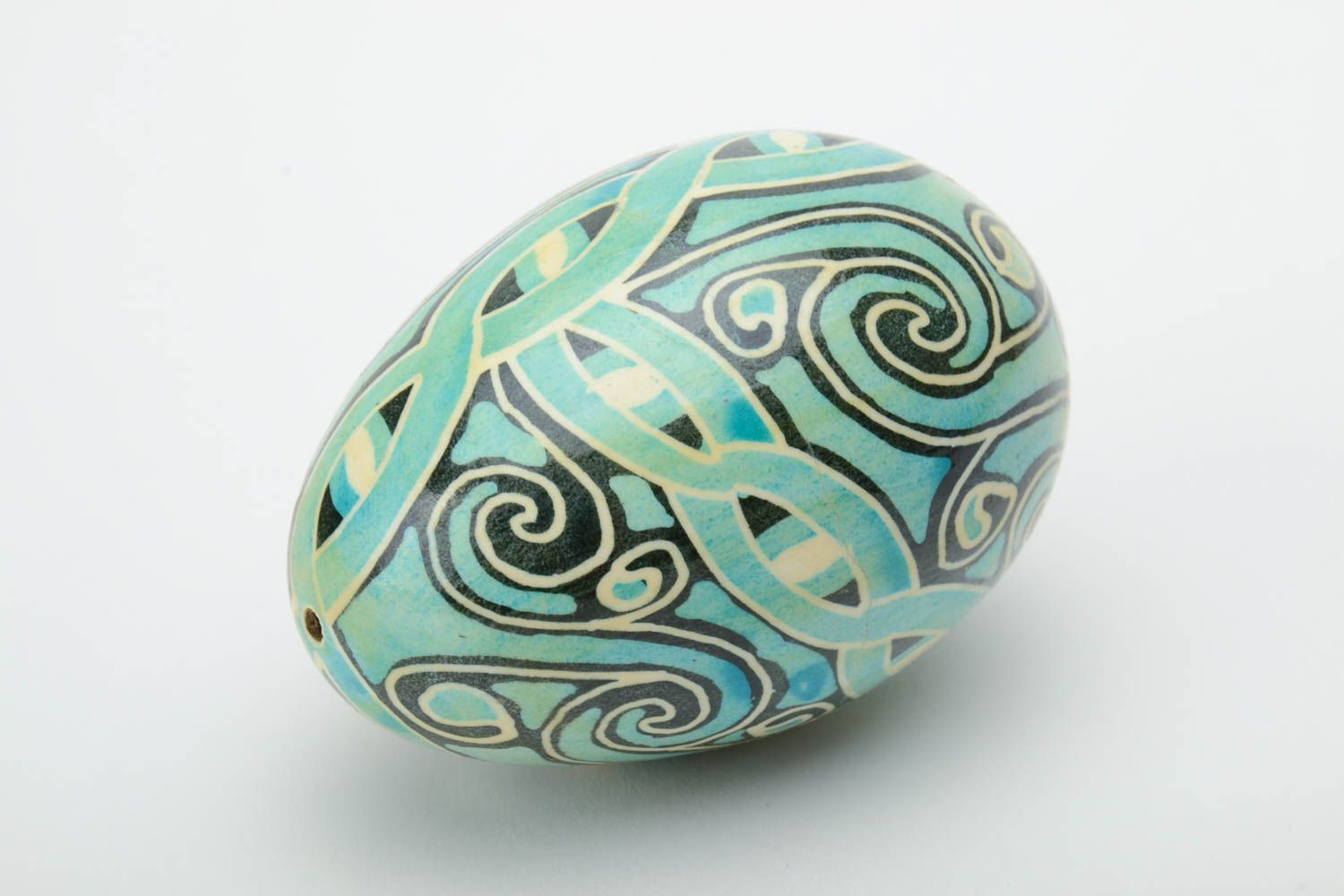 Handmade traditional painted decorative Easter goose egg of turquoise color photo 2