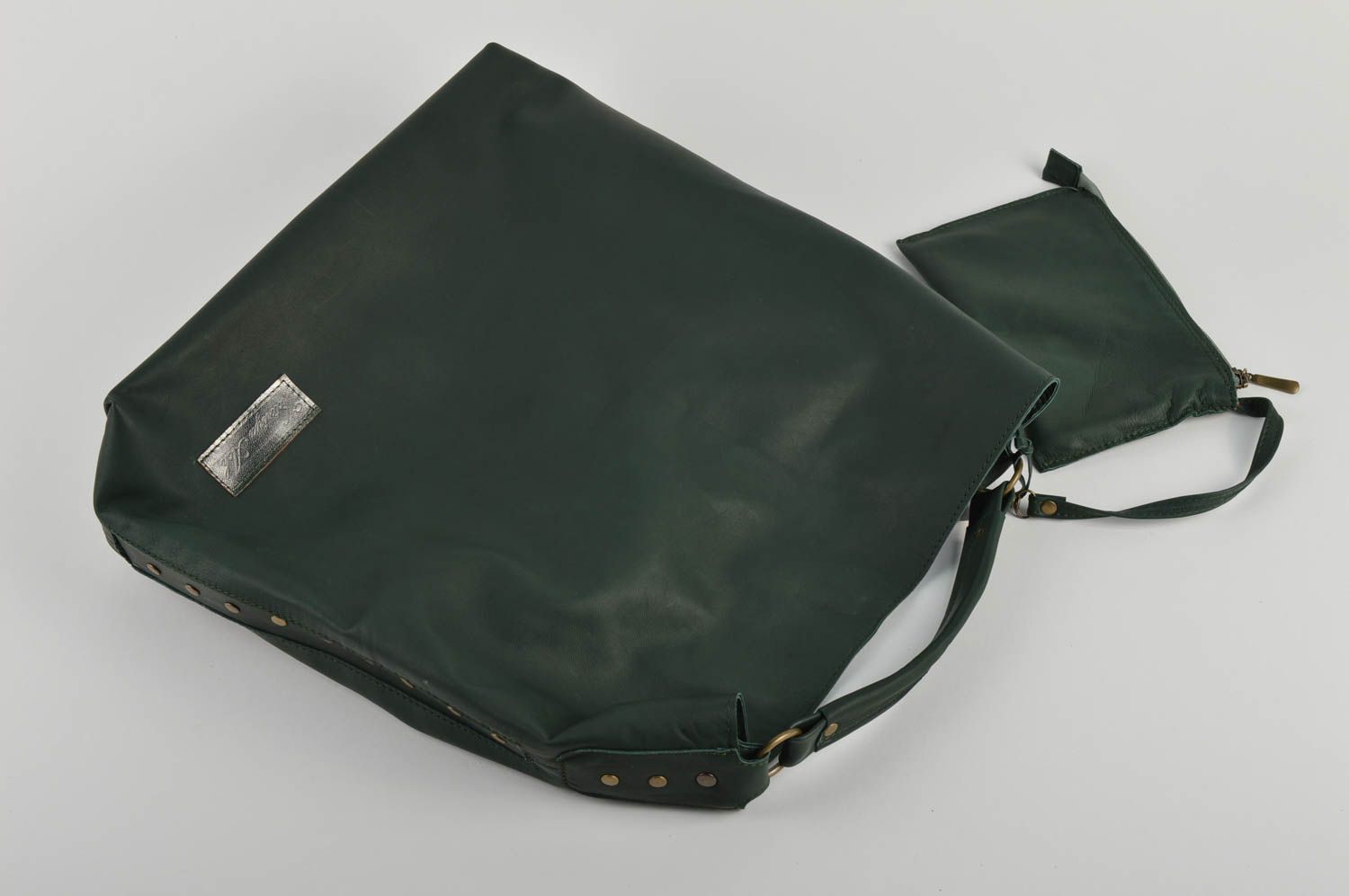 Сумка ручной работы сумка на плечо кожаная сумка зеленая большая красивая фото 3