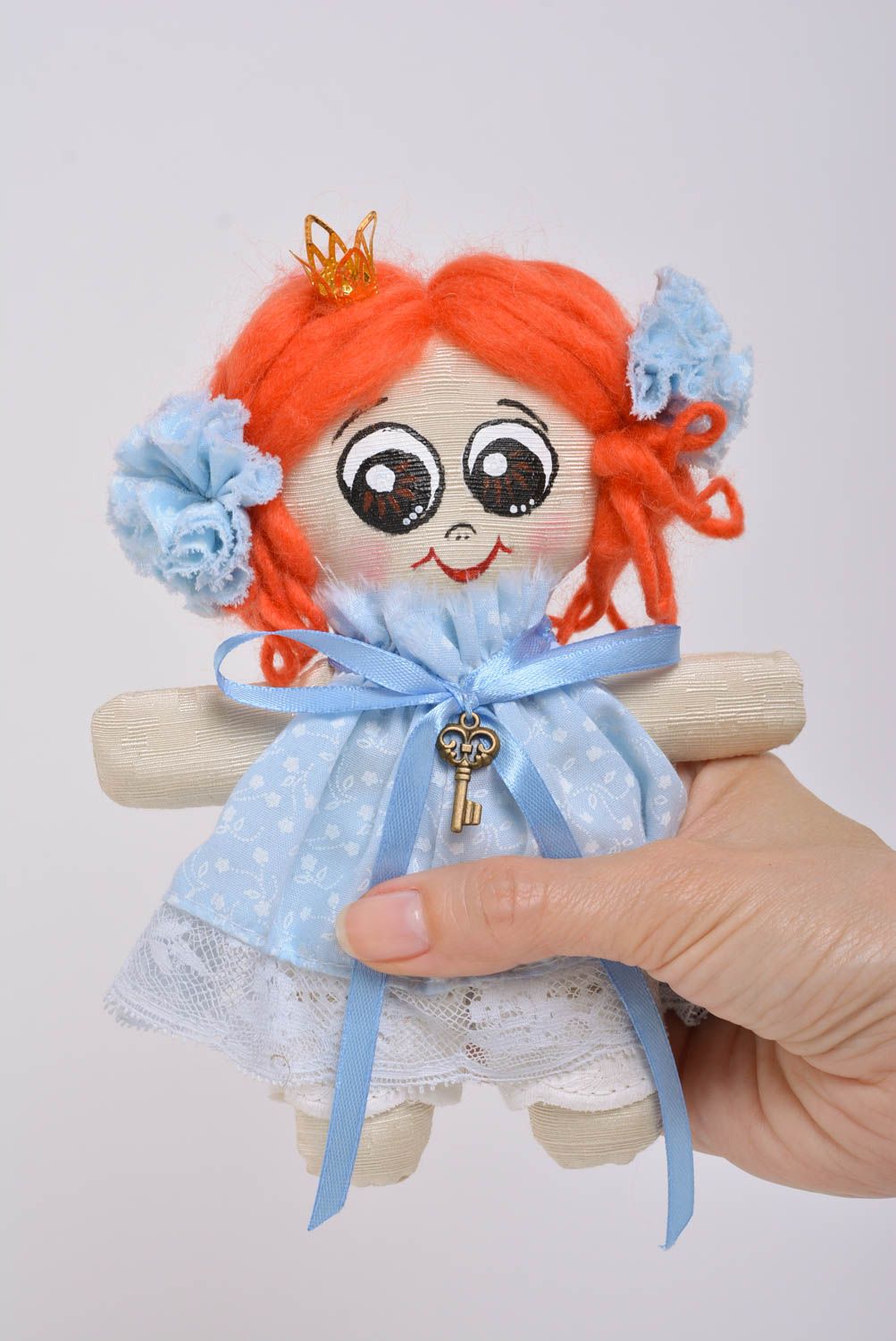 Handmade designer small fabric soft toy little princess with ginger hair photo 3