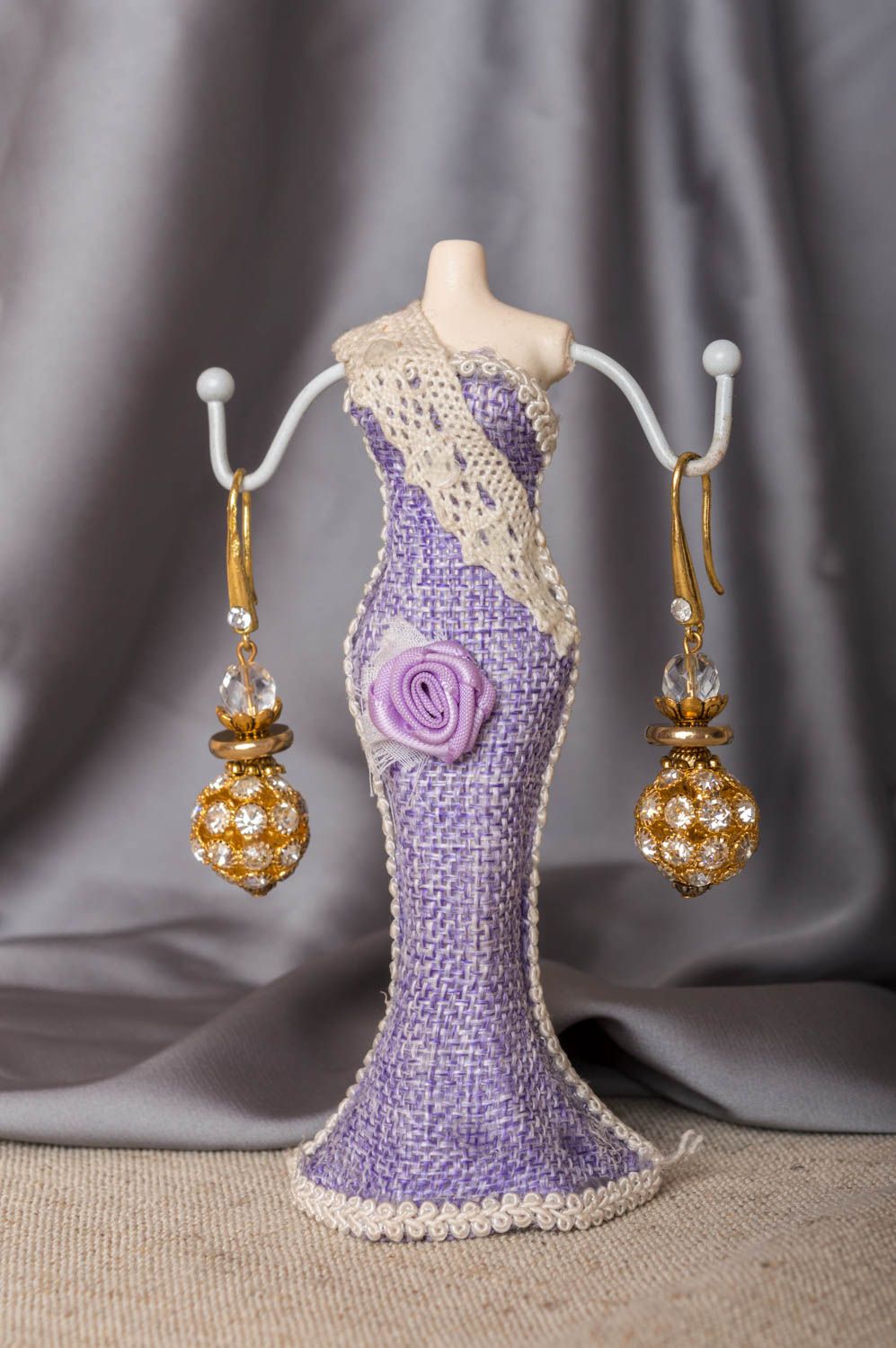 Elegant festive handmade designer long brass earrings with crystal beads photo 1
