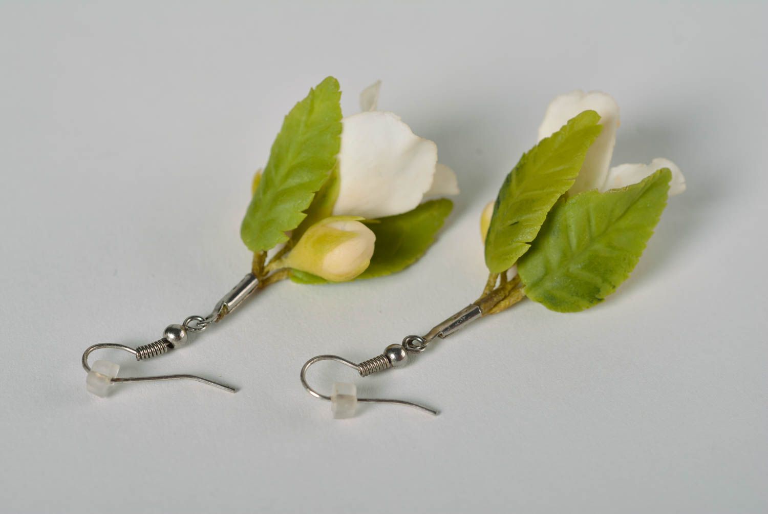 Beautiful handmade long plastic flower earrings for women designer jewelry photo 4