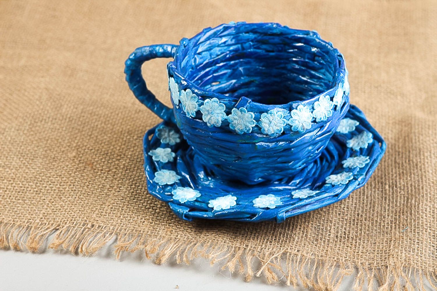Cache pot design fait main Cache-pot forme tasse bleue Déco maison originale photo 1