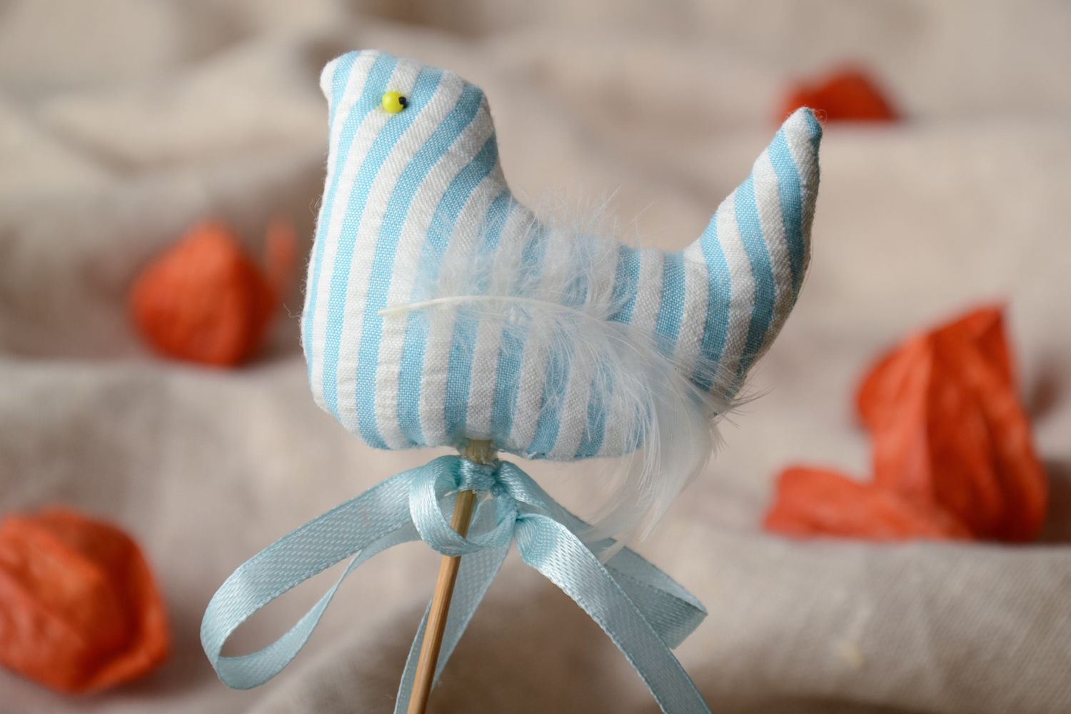 Handmade Spielzeug auf einem Stab für Blumentopf Vogel  foto 1