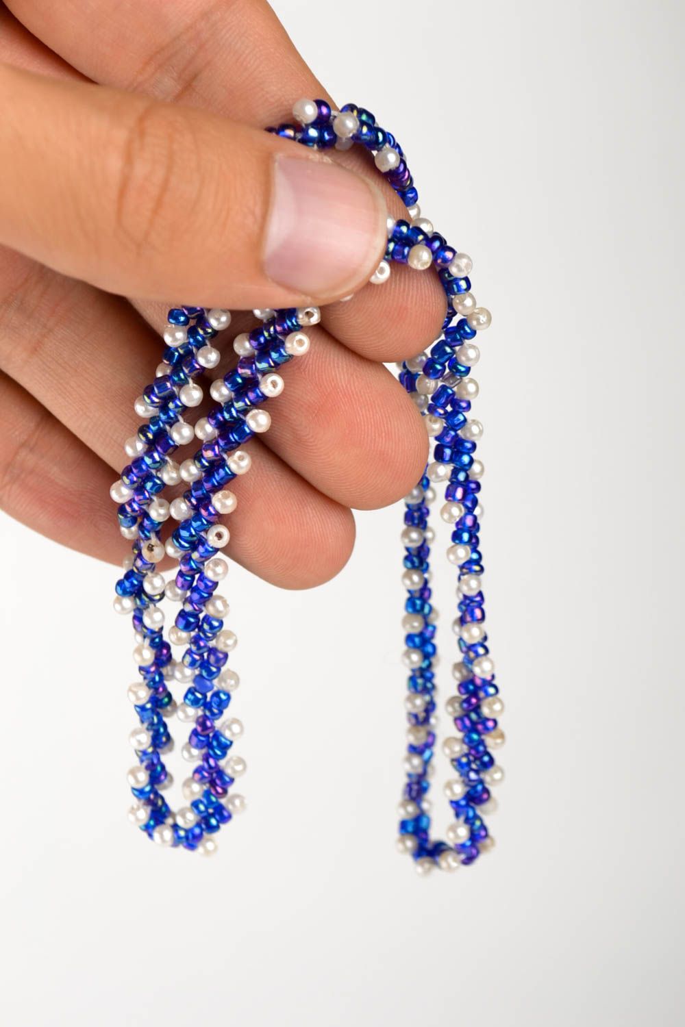 Rocailles Kette handmade Damen Collier Halskette Damen Halskette Frauen blau  foto 5