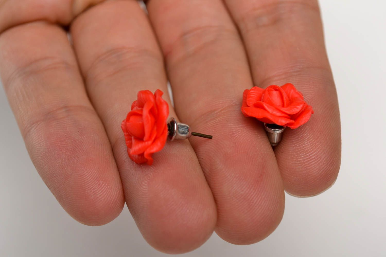 Handmade red flower earrings polymer clay earrings bright summer jewelry photo 5