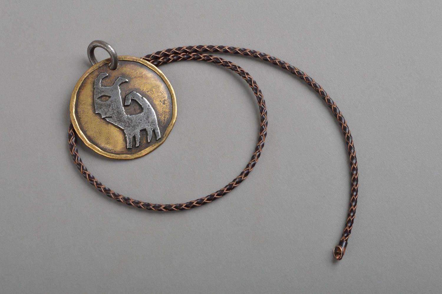 Handmade metal pendant designer metal jewelry stylish brass accessory on cord  photo 2