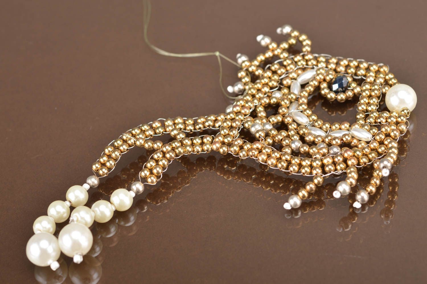 Stunning handmade beaded decorative pendant created in form of goldfish photo 5