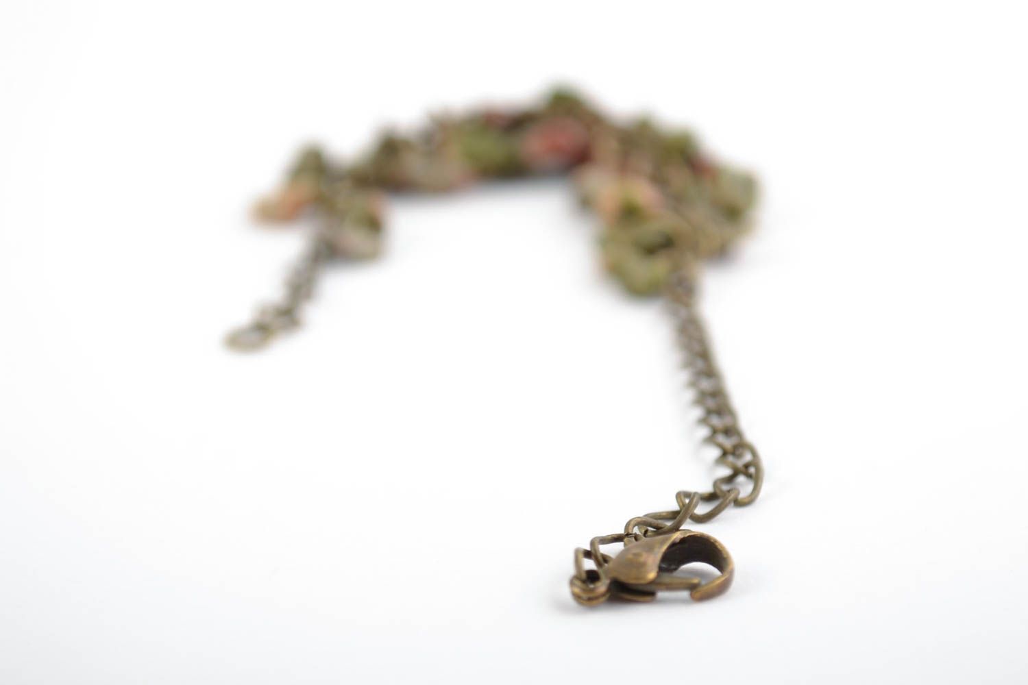 Handmade designer metal chain women's wrist bracelet with unakite stone charms  photo 4