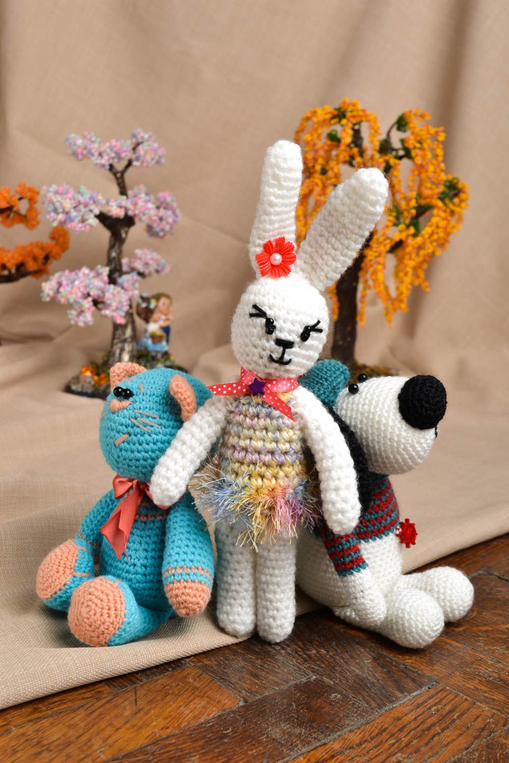 Peluches animaux Jouets faits main tricotés chat chien lapine Cadeau enfant photo 1
