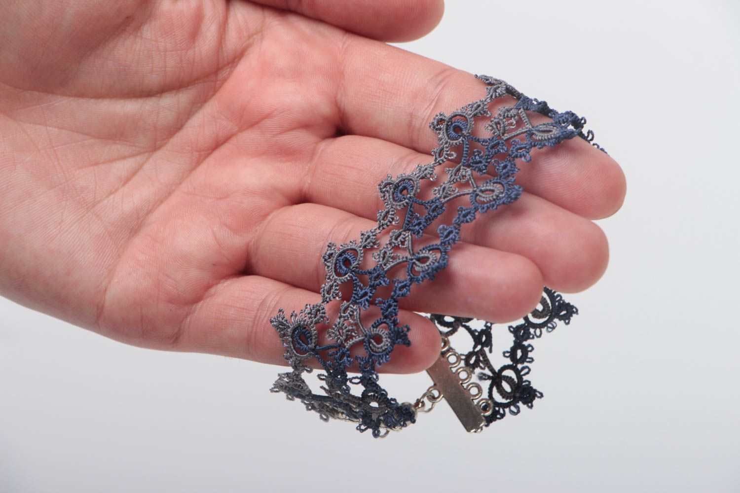 Handmade silk bracelet violet openwork accessory wrist festive jewelry photo 5