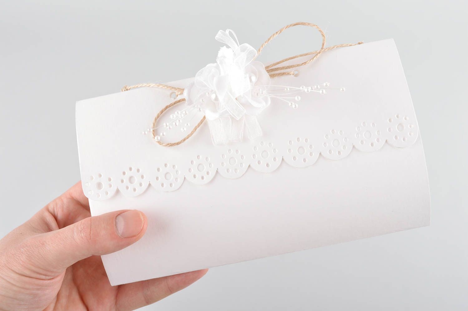 Свадебный конверт хэнд мэйд конверт для приглашений красивый конверт белый  фото 5