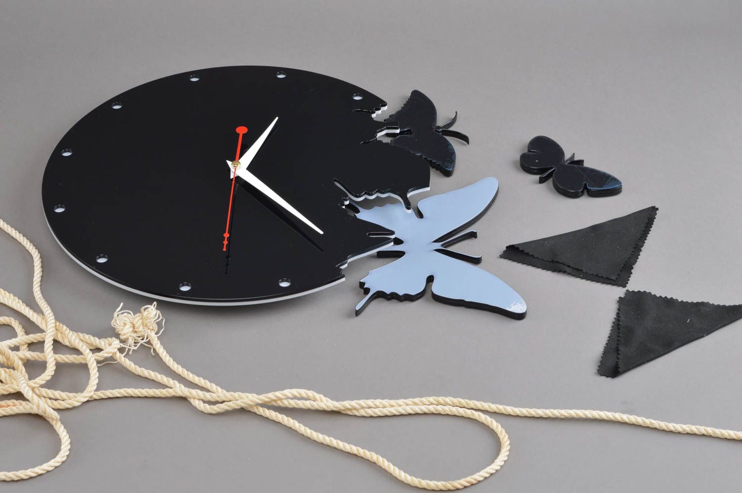 Black handmade clock unusual stylish wall decor beautiful accessory for home photo 1