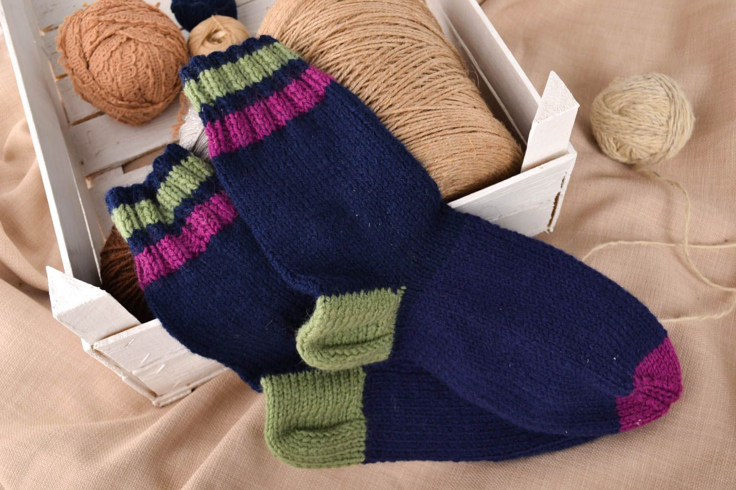 Stylish handmade knitted socks warm socks handmade accessories for girls photo 1