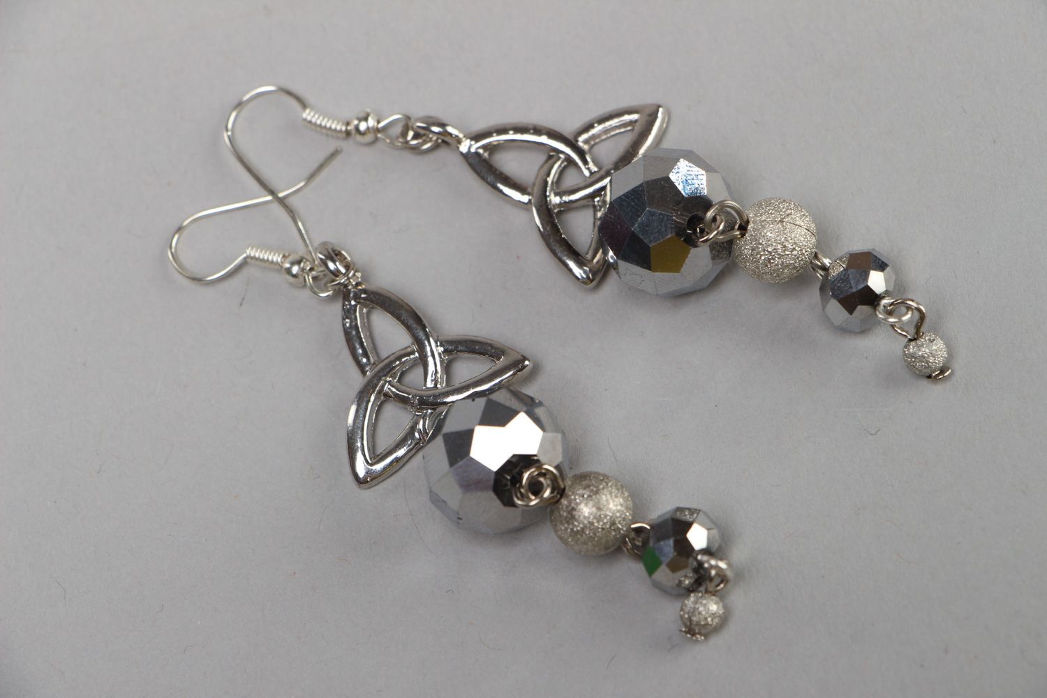 Elegant handmade metal earrings with glass faceted beads evening jewelry  photo 1