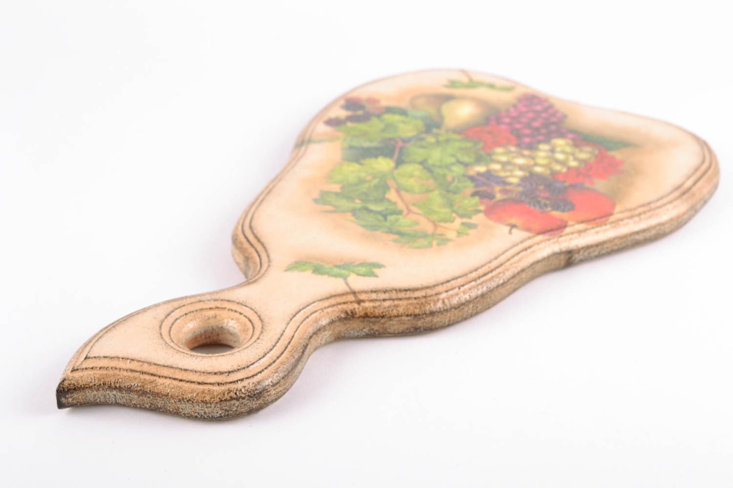 Belle planche à découper serviettage faite main en bois sous forme de poire photo 4
