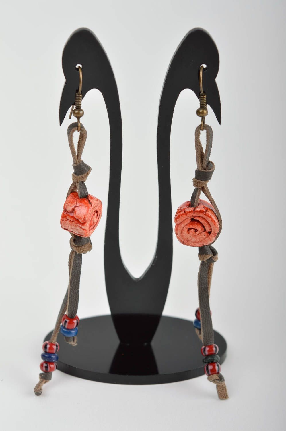 Unusual handmade leather earrings stylish plastic earrings beautiful jewellery photo 2