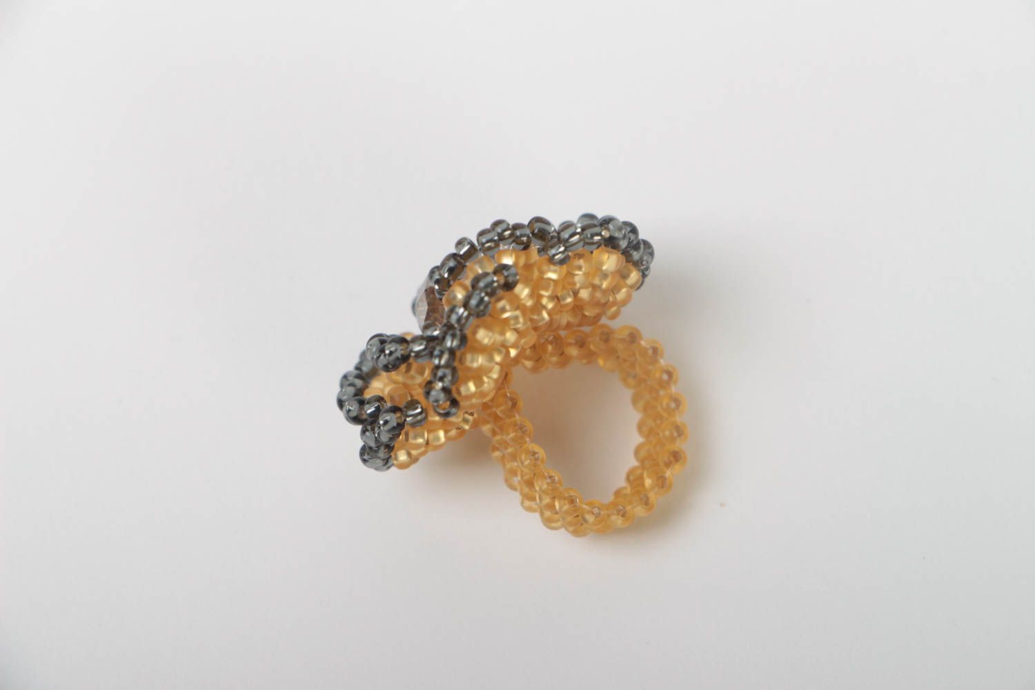 Handmade beaded ring yellow designer accessory beautiful flower jewelry photo 4