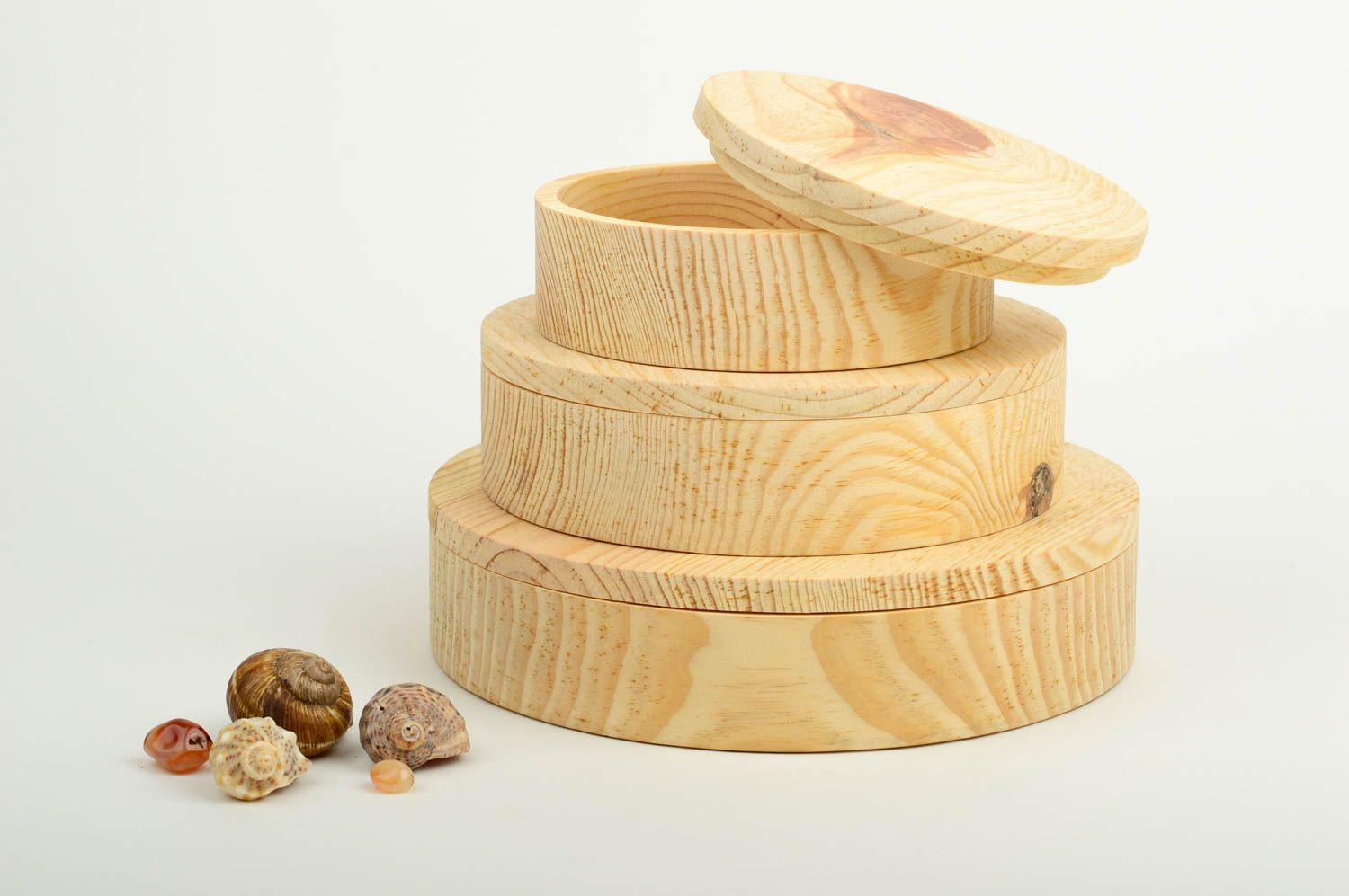 Boîtes à bijoux rondes fait main Objets en bois à décorer Loisirs créatifs 3 pcs photo 1