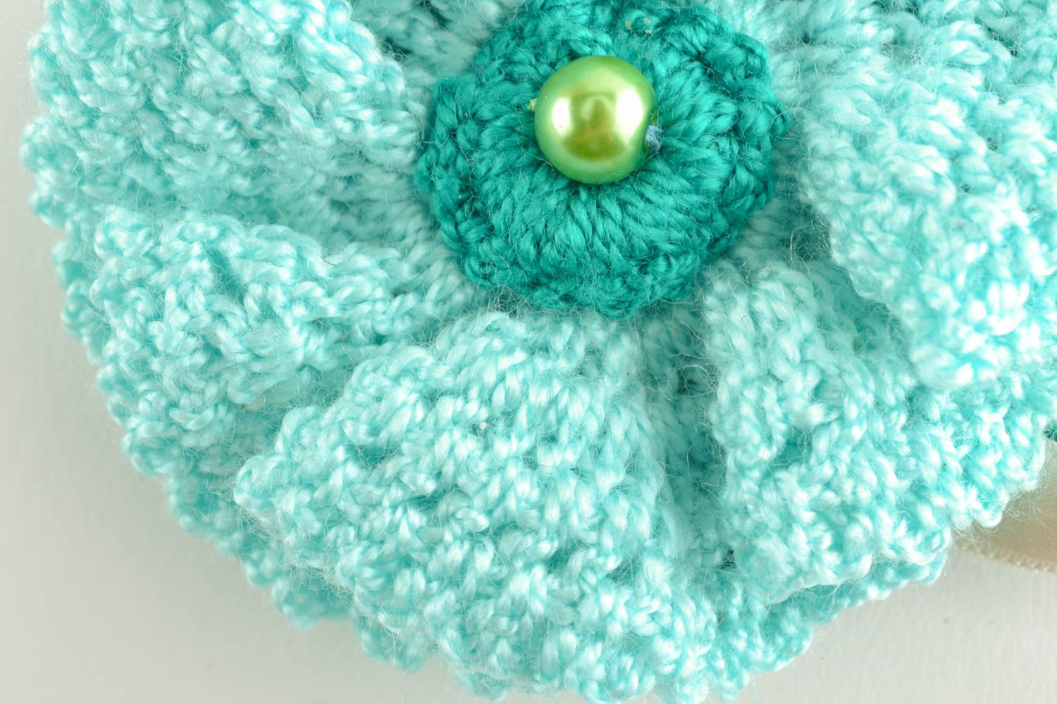 Bandeau à cheveux tricoté accessoire fait main turquoise avec fleur pour enfant photo 1