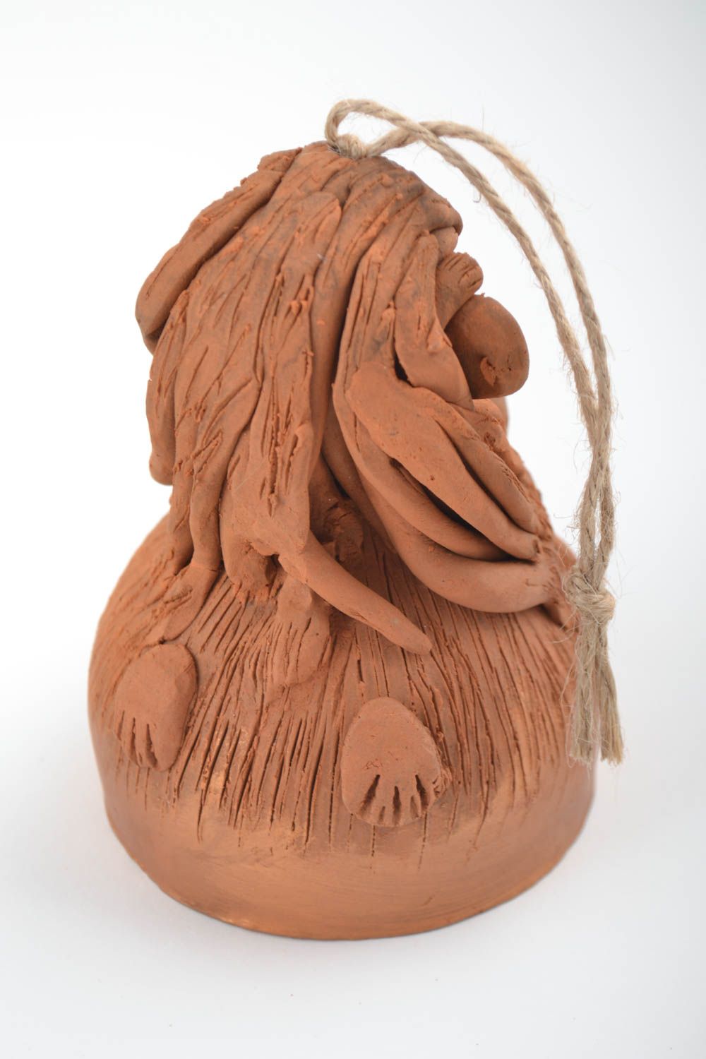 Handmade Dekofigur Löwe Keramik Deko Figur aus Ton Glöckchen braun foto 4