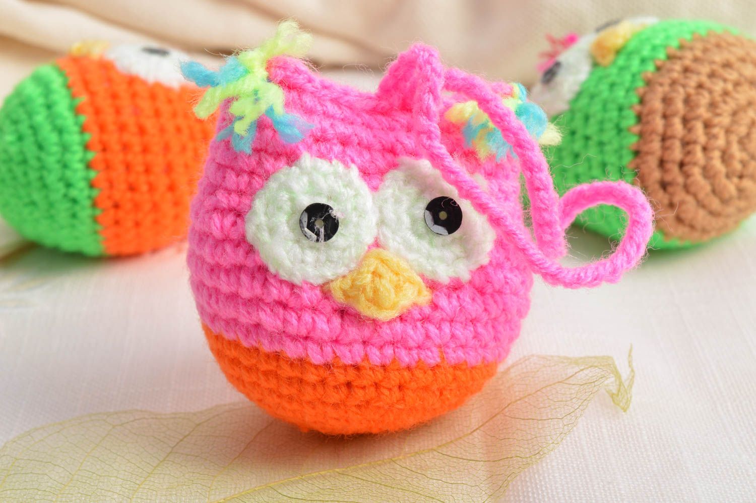 Soft beautiful designer handmade crocheted pendant present for girls owl photo 1