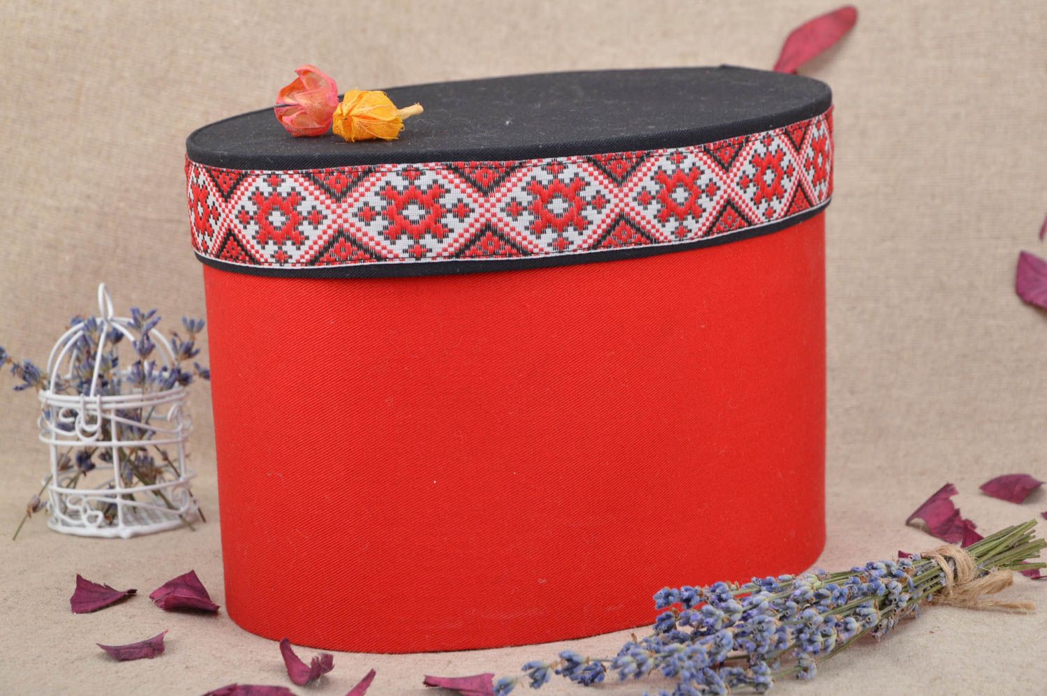 Handmade big oval box stylish red jewelry box interior decor present box photo 1