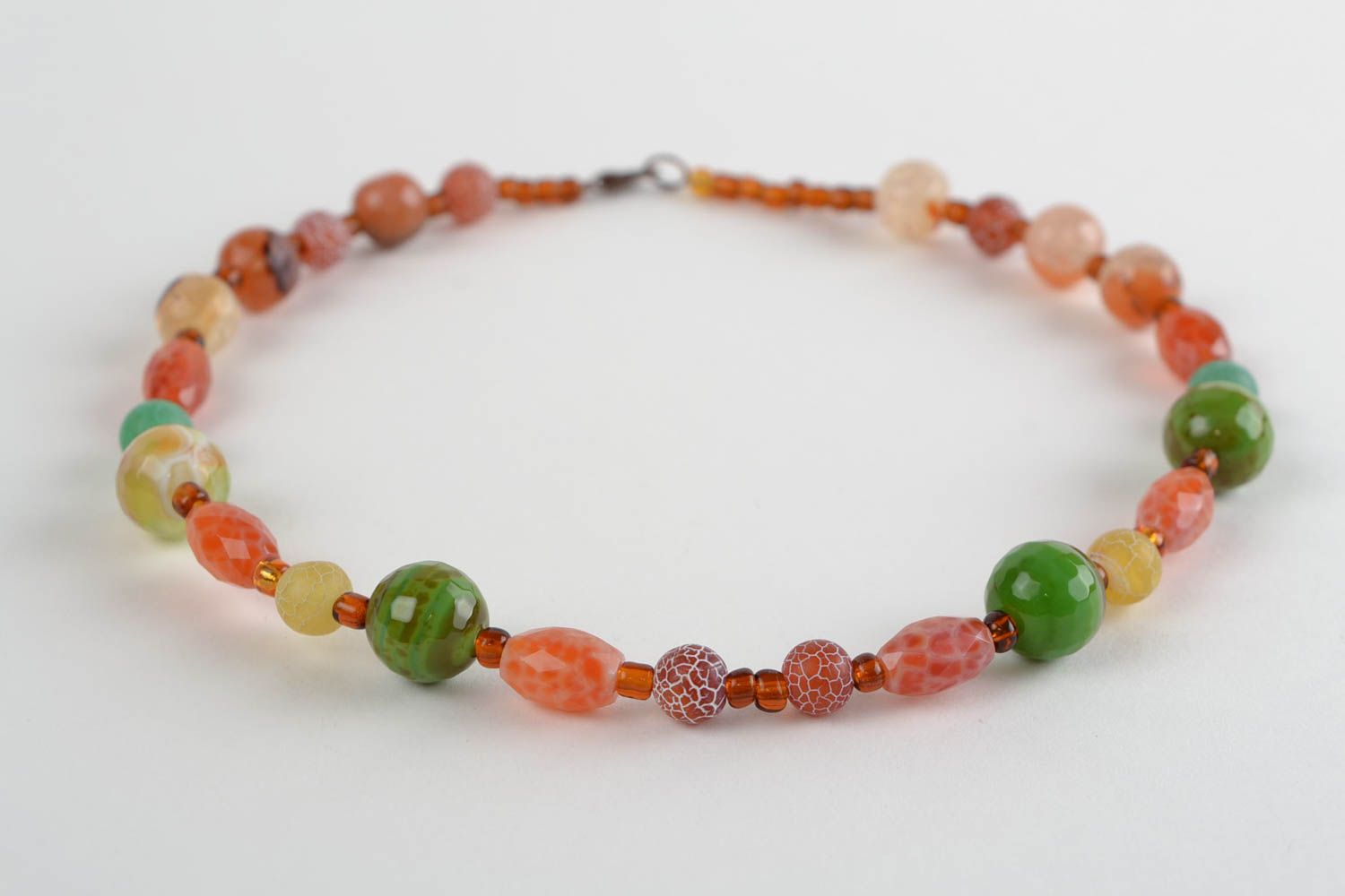 Handmade designer bead necklace with agate and seed beads brown and green  photo 5