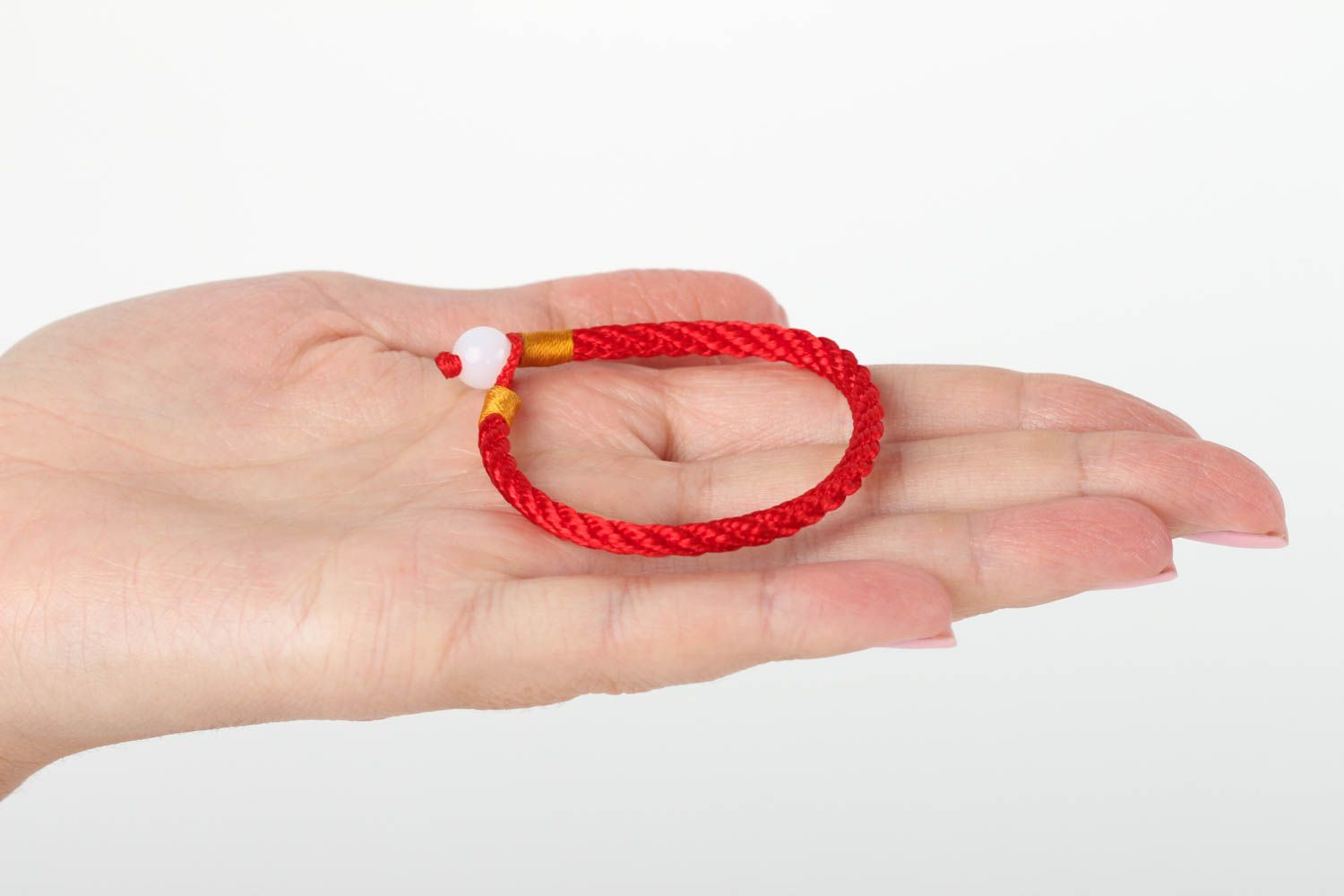 Handmade red thin bracelet stylish bracelet with agate textile wrist bracelet photo 4