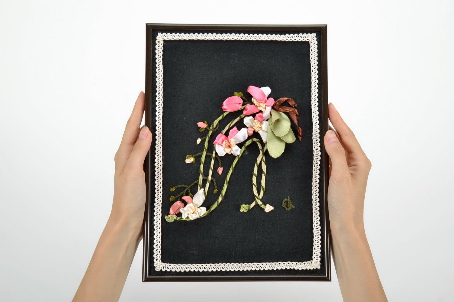 Picure embroidered with ribbons Bouquet of flowers  photo 4