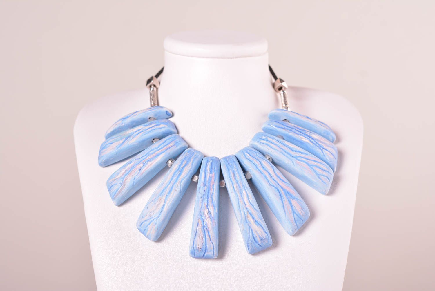 Blaues Damen Collier handmade Modeschmuck Halskette Accessoire für Frau aus Ton foto 1