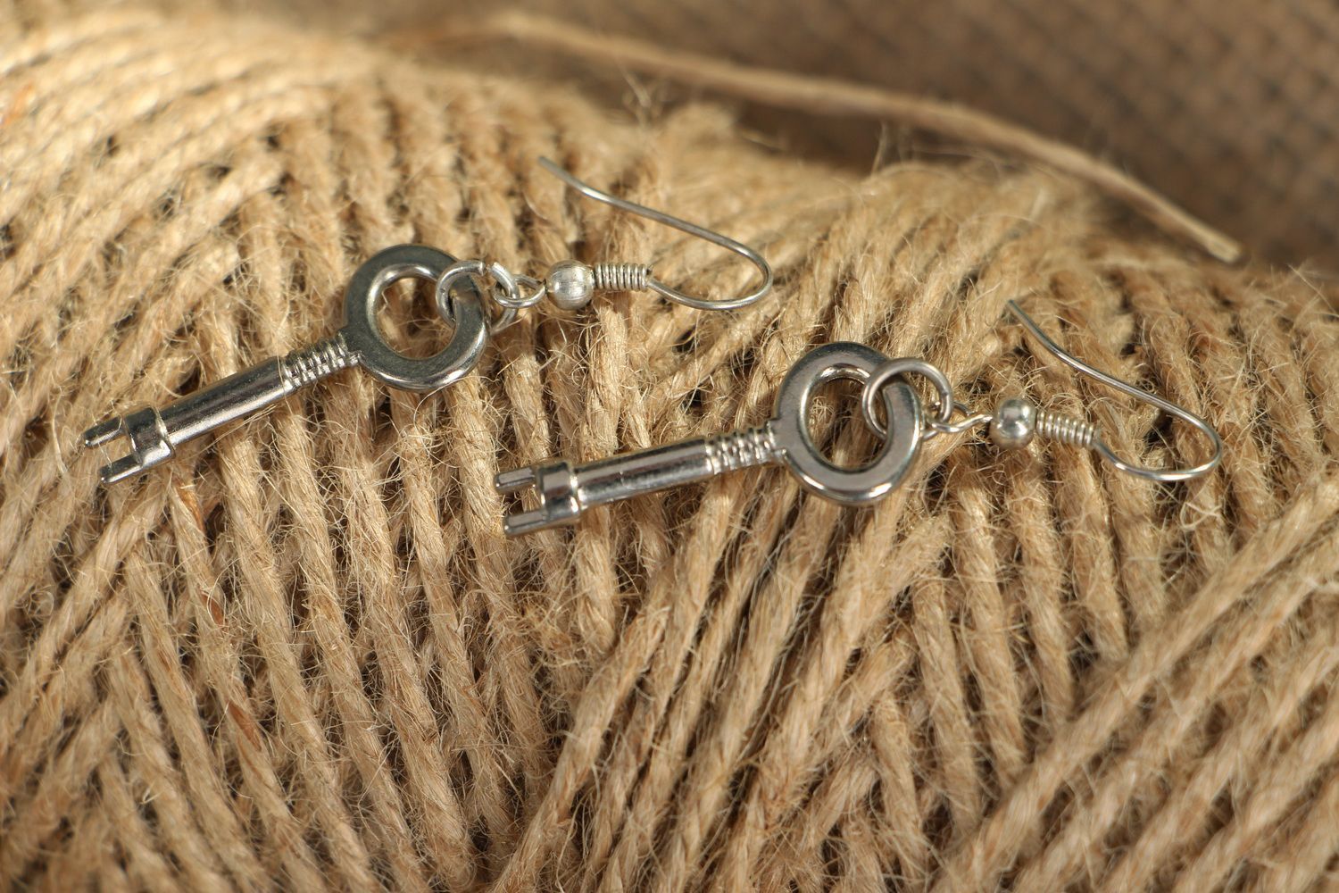 Metal earrings Keys photo 3