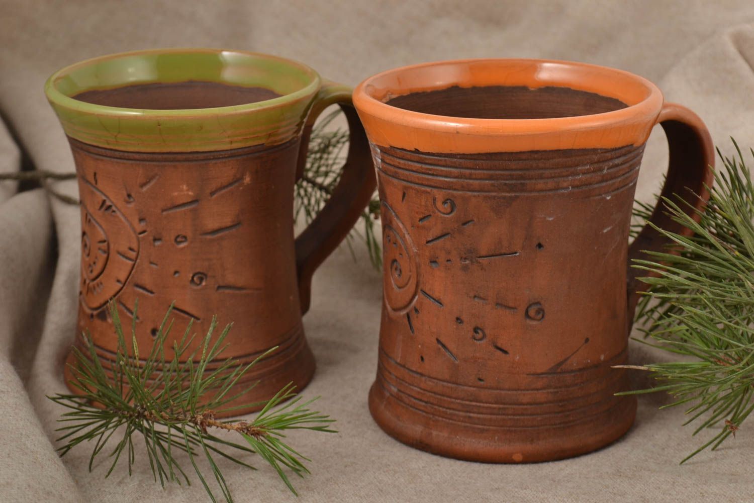Jarras de cerveza hechas a mano de cerámica vasos decorados utensilios de cocina foto 1