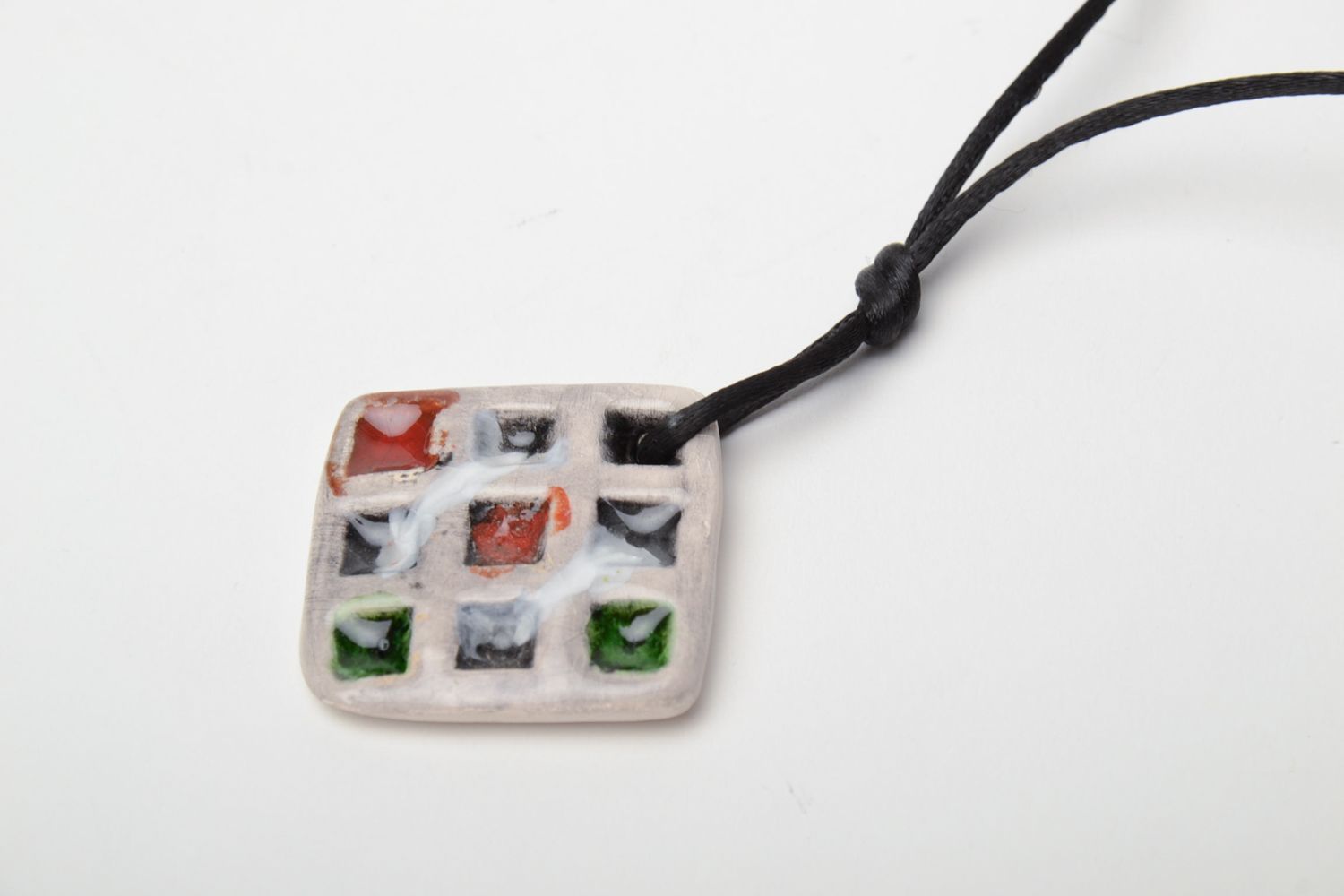 Unusual painted clay pendant photo 4