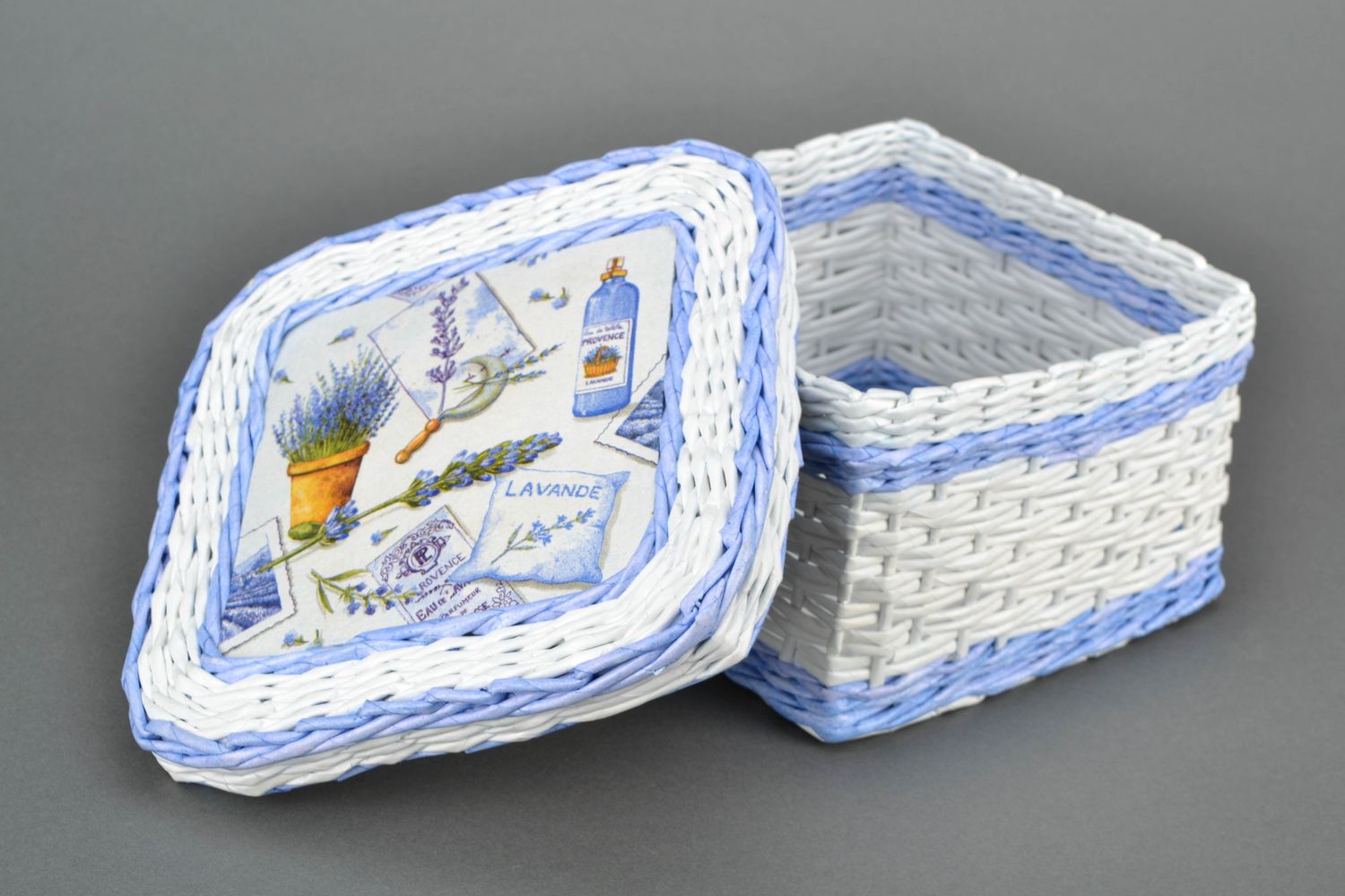 Beautiful newspaper woven basket Lavender photo 3