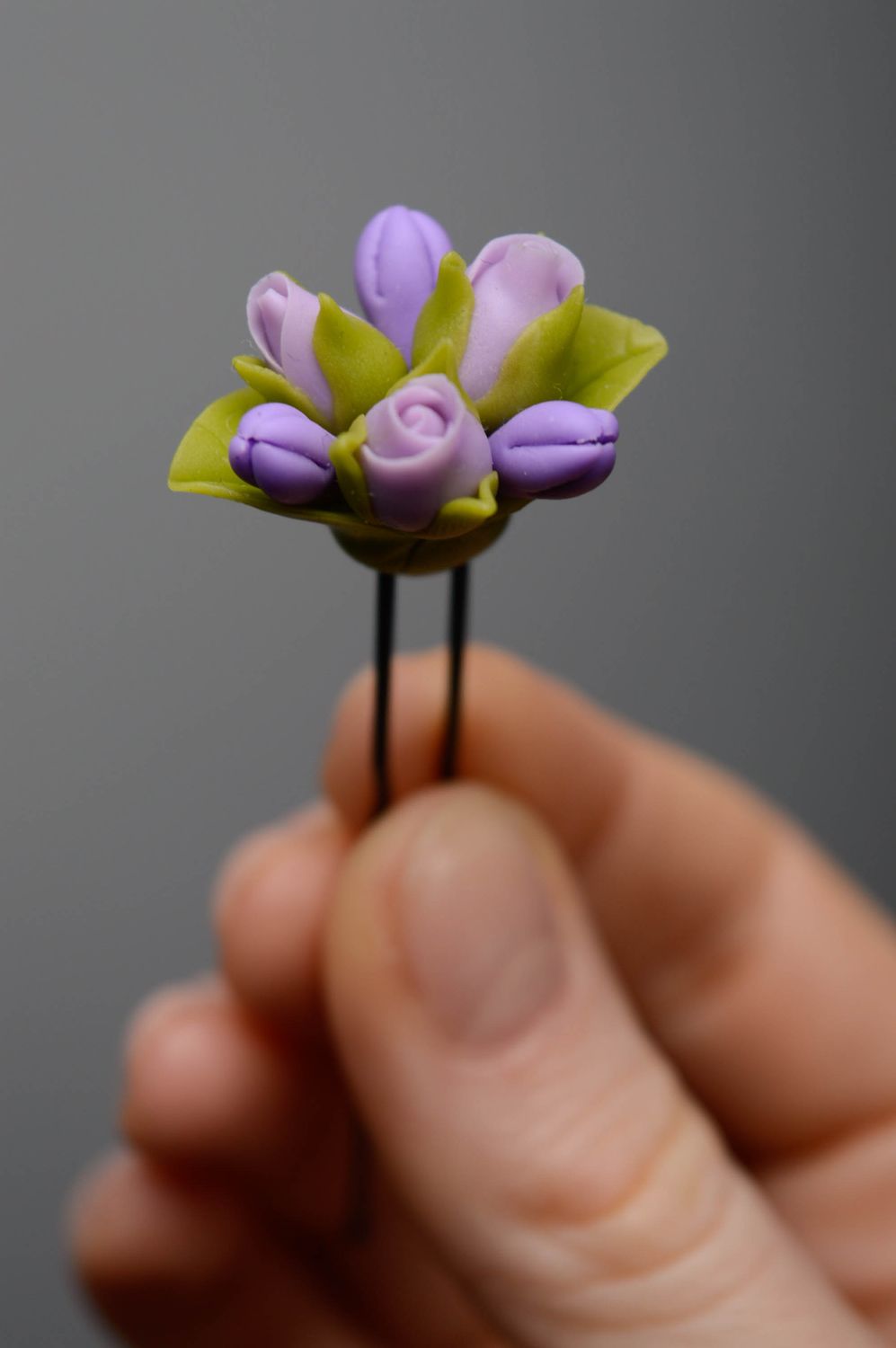 Cold porcelain hairpin Roses photo 3