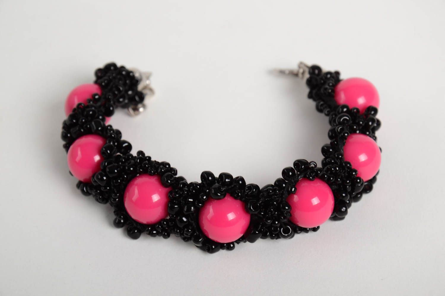 Adjustable red beads bright bracelet on black rope cord for women photo 5