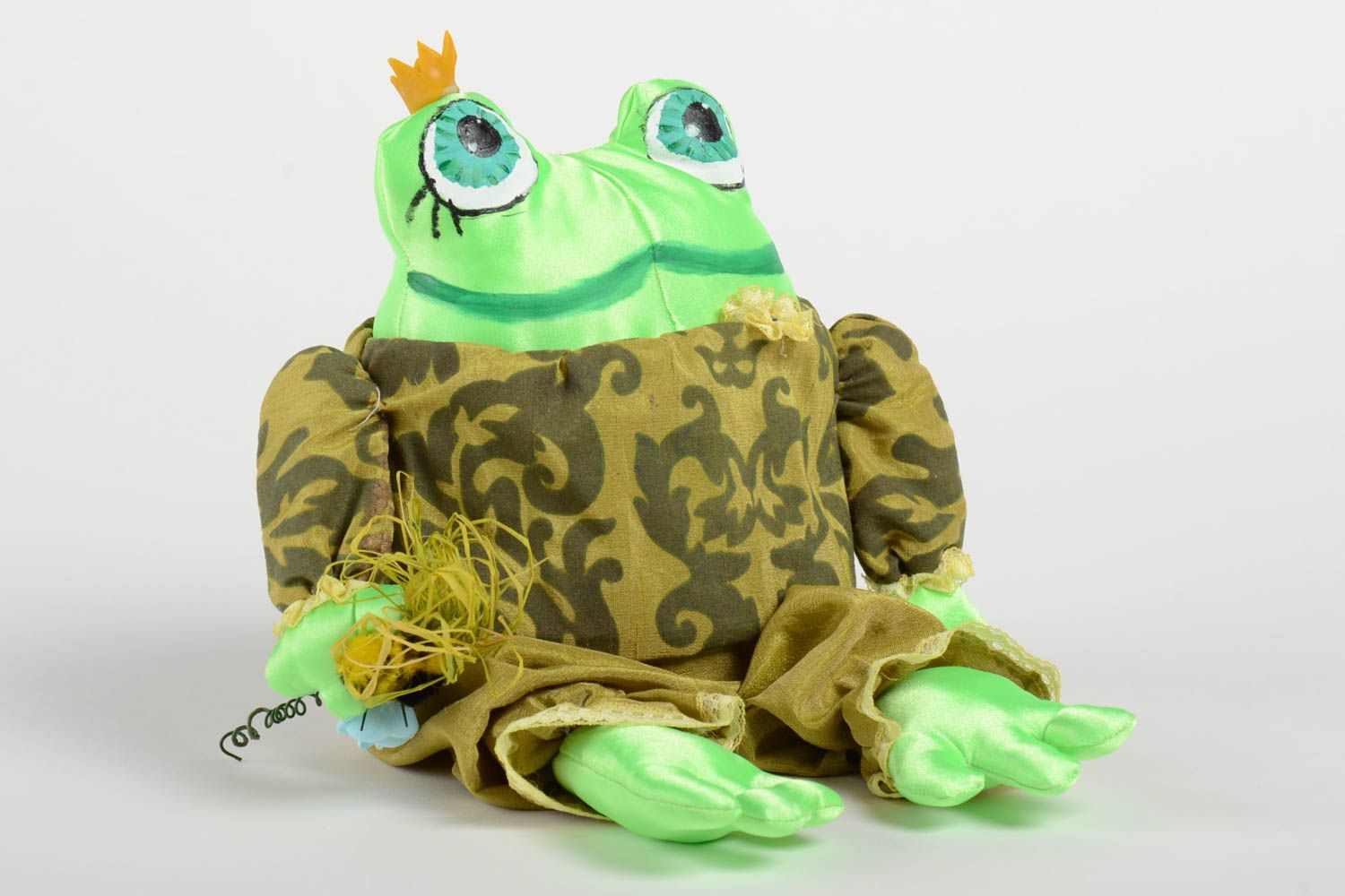 Мягкая игрушка лягушка зеленая авторского дизайна из хлопка ручной работы фото 2