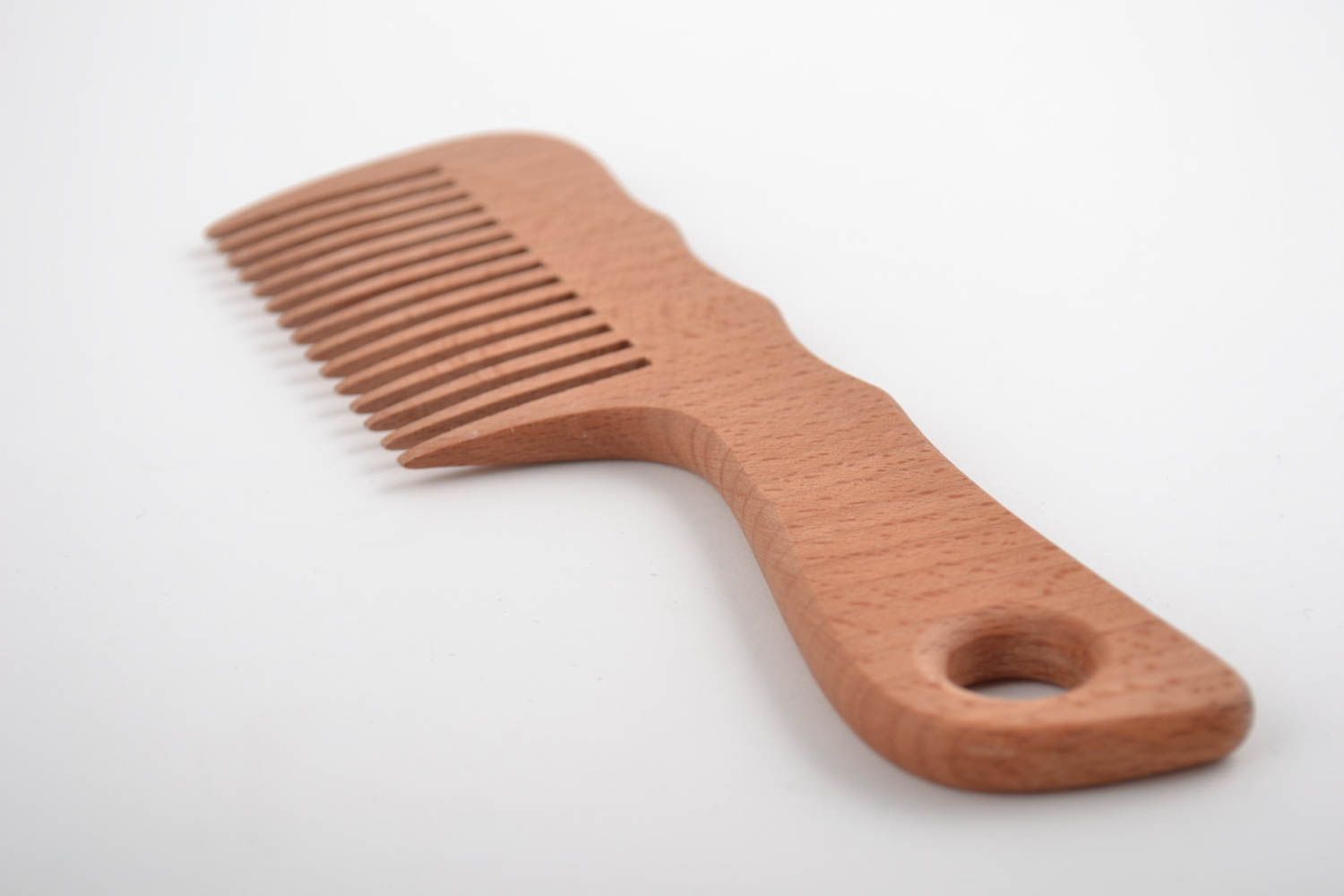 Handmade natural convenient organic wooden hair comb with handle photo 5