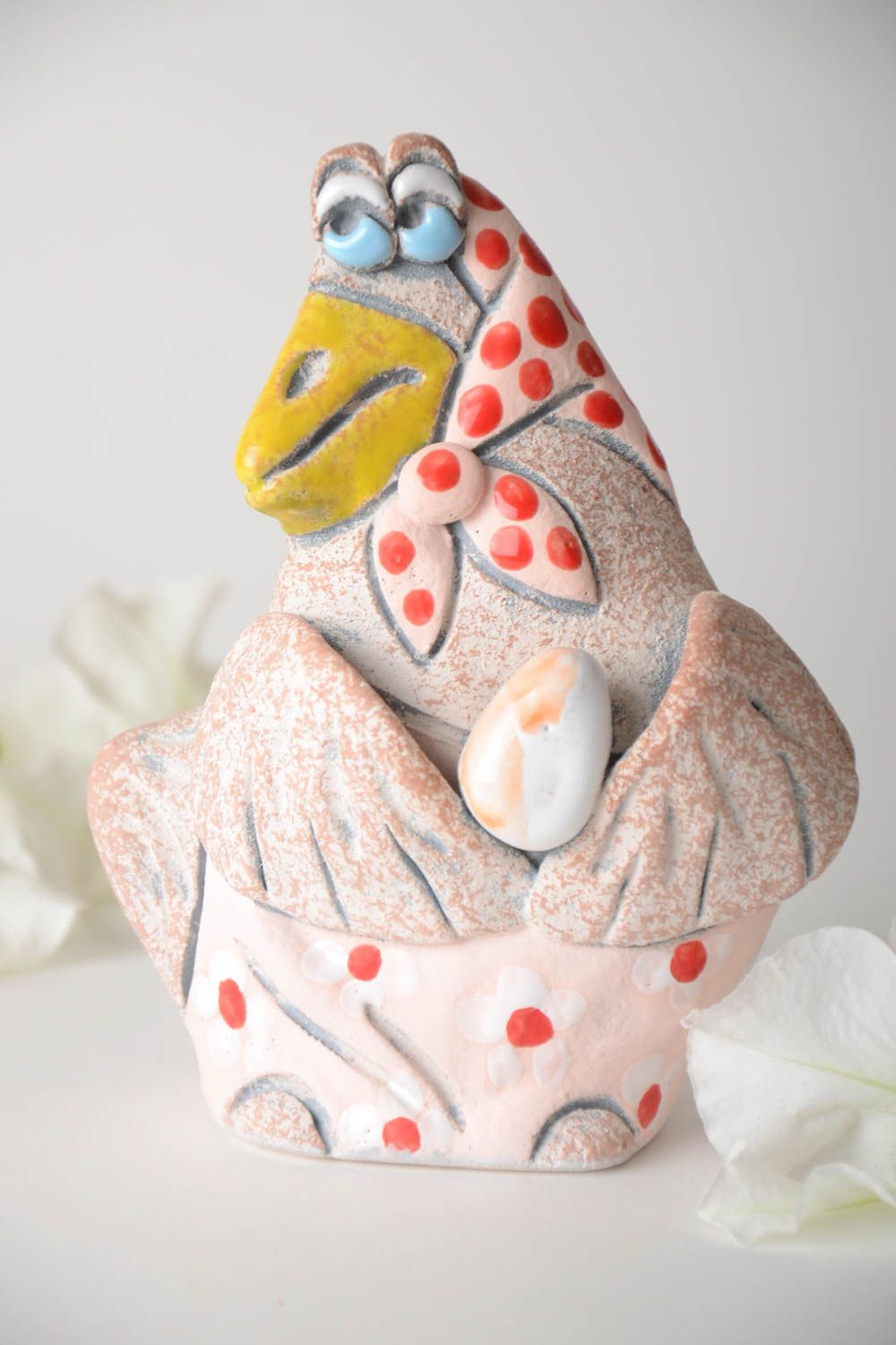 Tirelire poule céramique Tirelire fait main peinte originale Cadeau pour enfant photo 1
