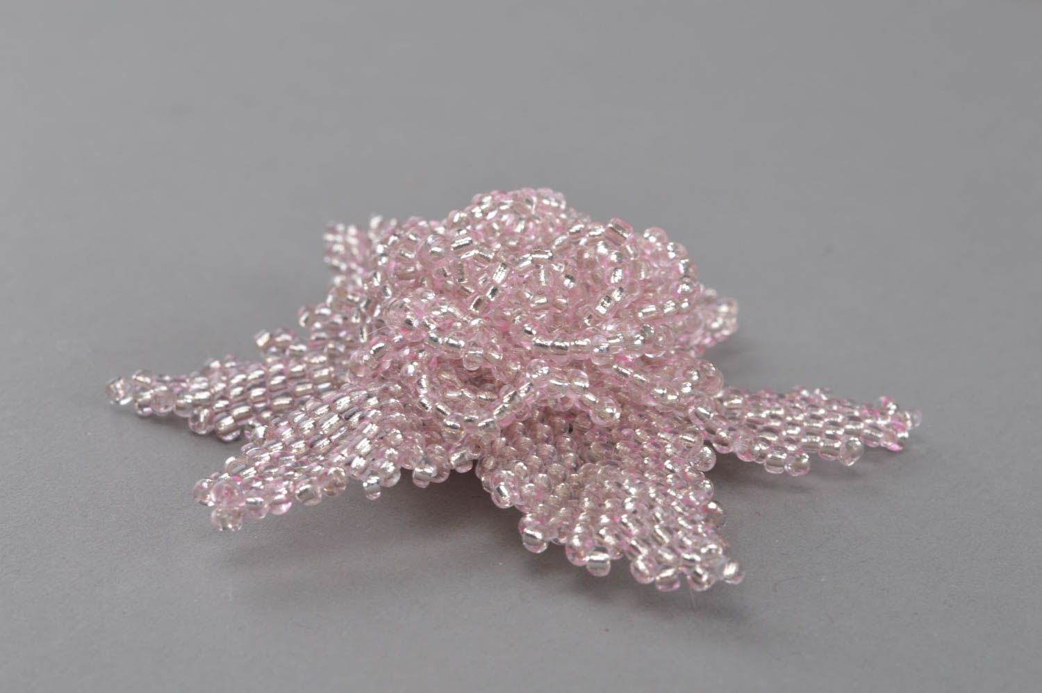 Designer flower brooch beaded handmade accessory pink beautiful jewelry photo 3
