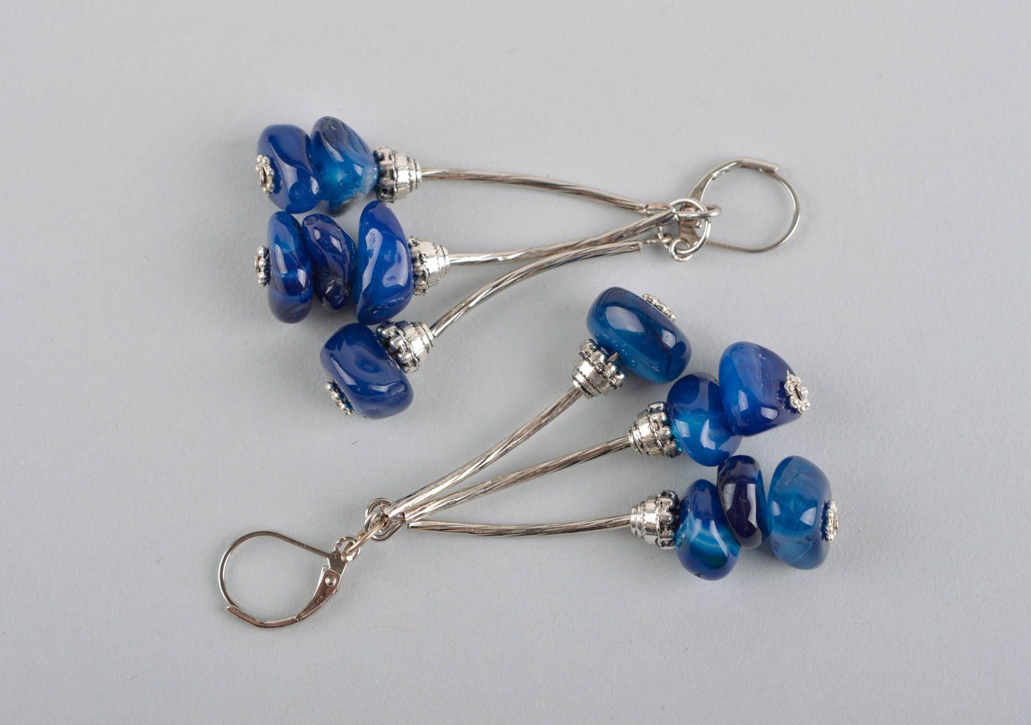 Metall Ohrringe handmade in Blau Naturstein Schmuck zart Juwelier Modeschmuck foto 5