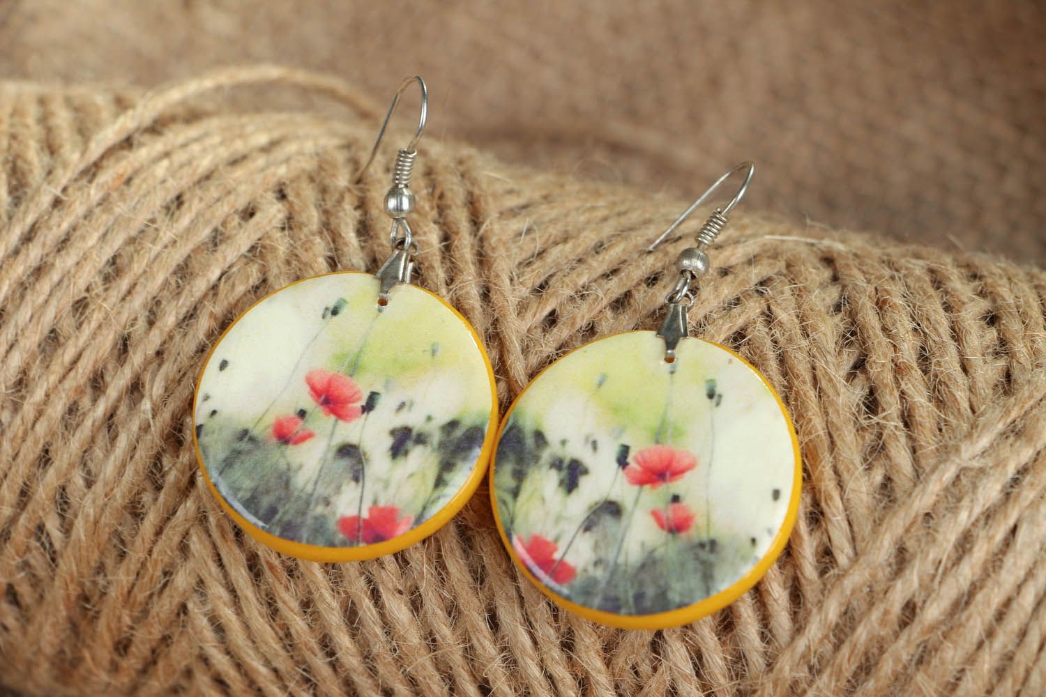 Earrings made of polymer clay Poppy Field photo 3