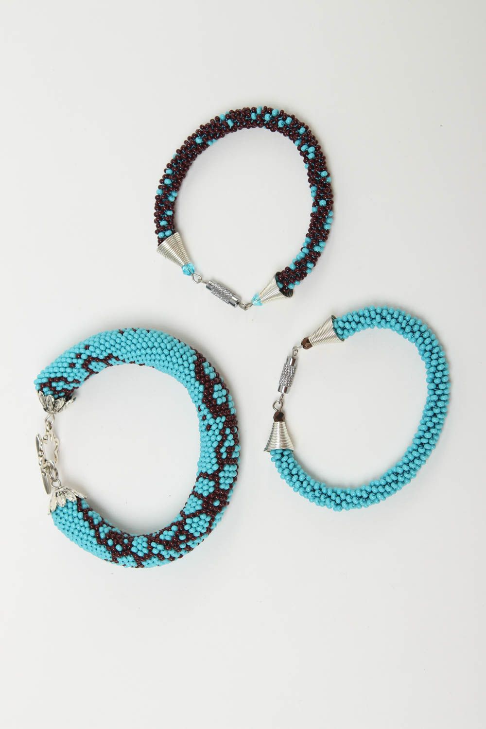 Set of three turquoise handmade beaded cord bracelet in three cord pieces for women photo 2