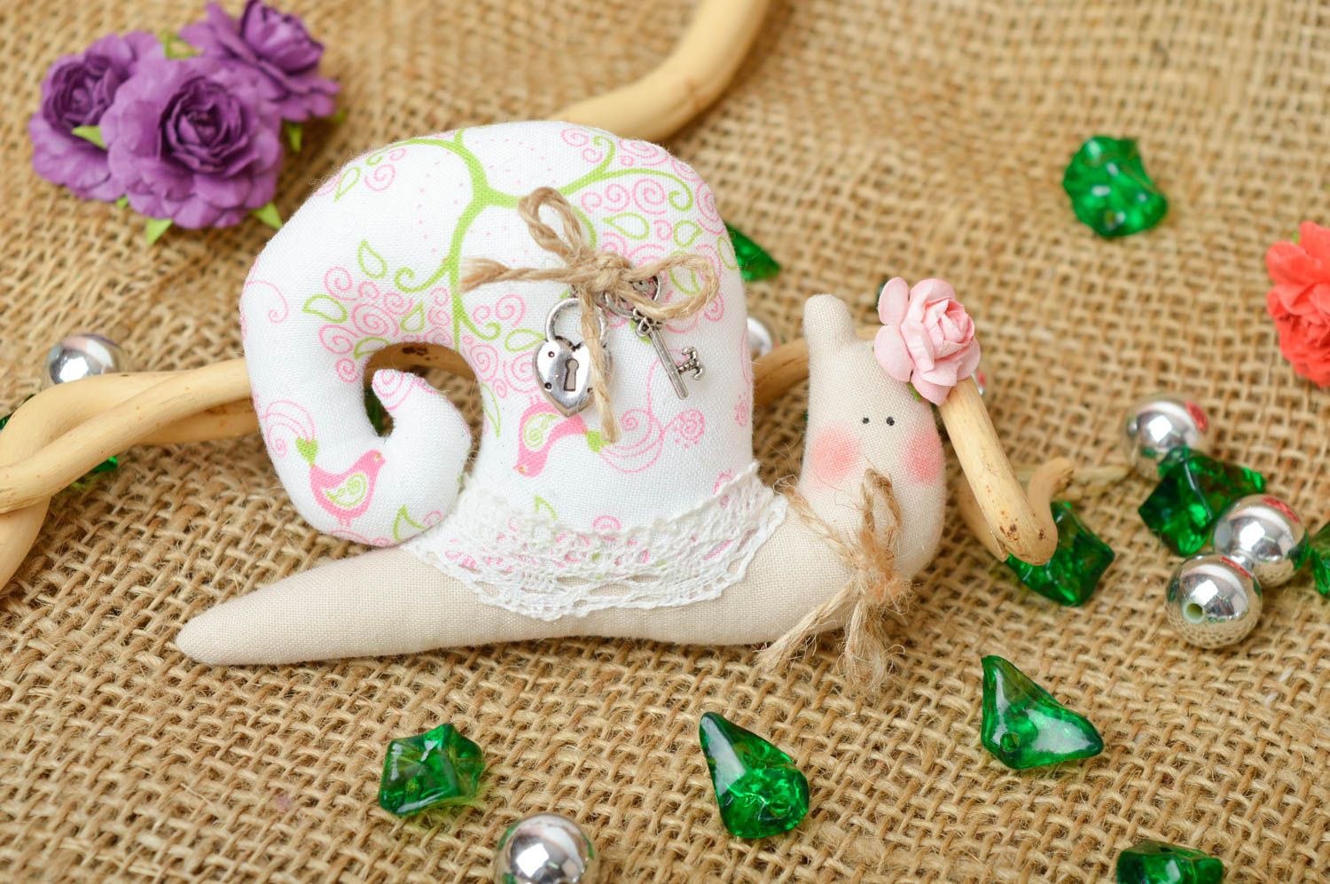Beautiful soft toy stylish unusual accessories designer handmade snail
 photo 1